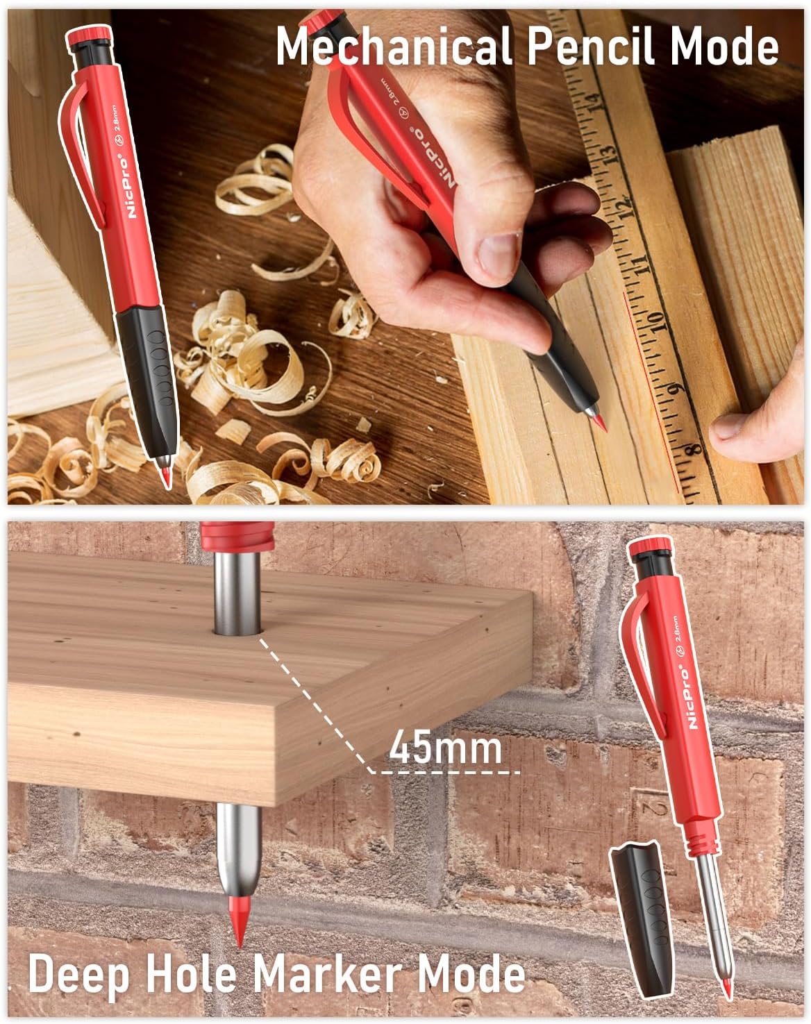Nicpro 3 Pieces Carpenter's Pencil with 36 Leads, Carpenter's Pencils with Removable Finger Grips, Carpenter Pencil for Woodworking, Architects, Bricklayers (Black, Red, Yellow)