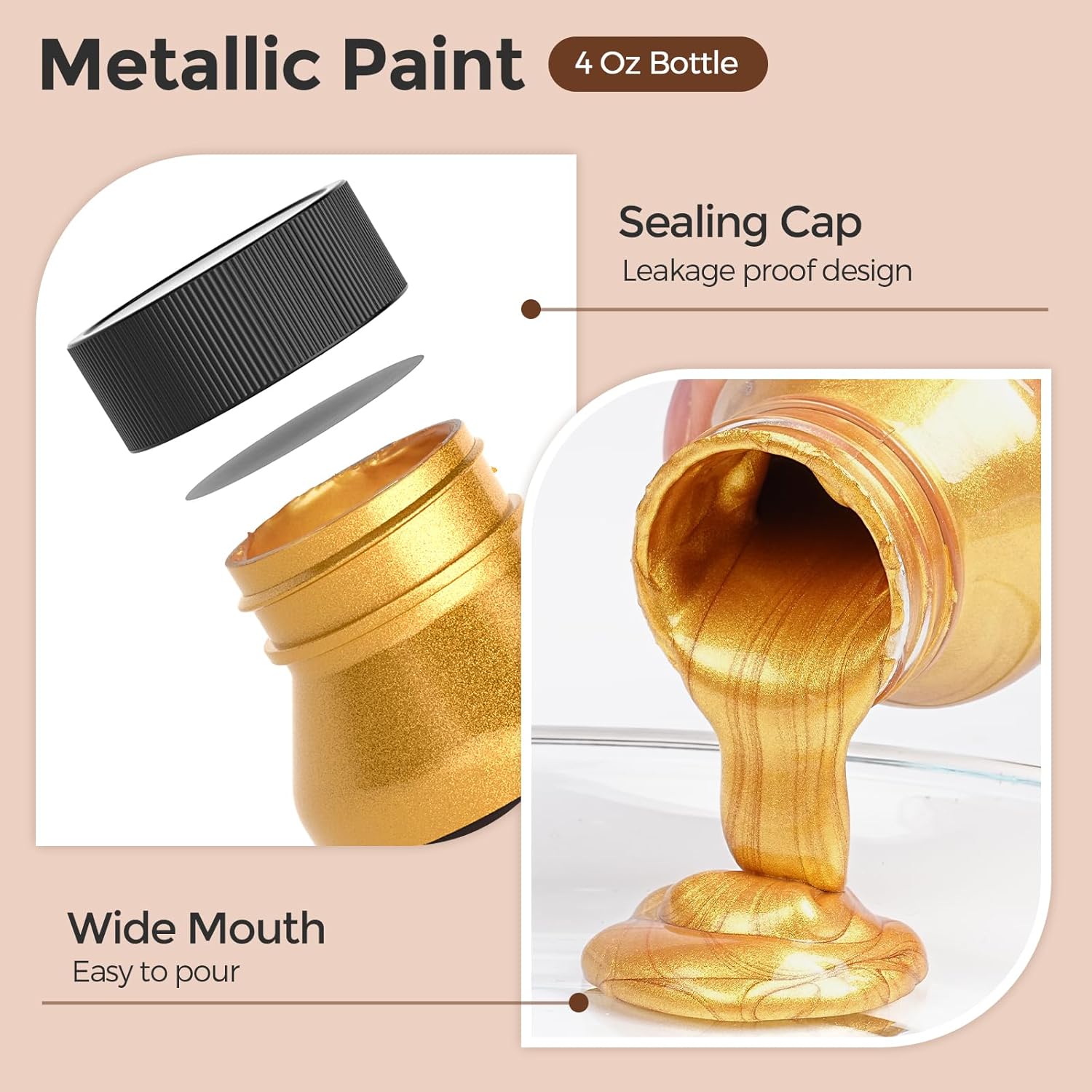 Nicpro Metallic Acrylic Paint Set, 6 Metallic Colors in 4oz/120ml Bottles, Gloss Effect, Metallic Gloss Acrylic Paint for Furniture Canvas Craft Supplies 6 Colors 120ml (Pack of 6)