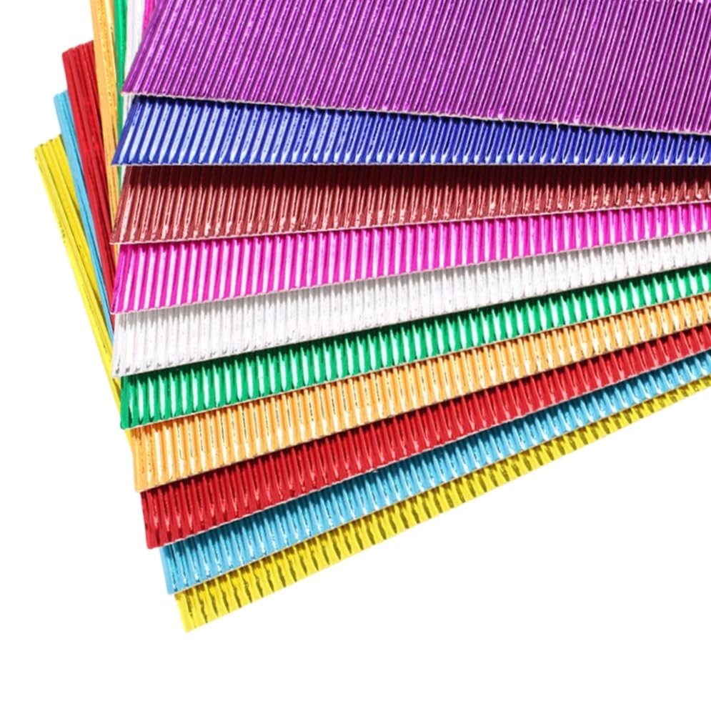 ODETOJOY 10 Sheets of Glossy Metallic Corrugated Cardboard 21 x 30cm (Similar A4 Size) Ideal for Crafts, DIY Projects and Decorations (Multi-Colour)