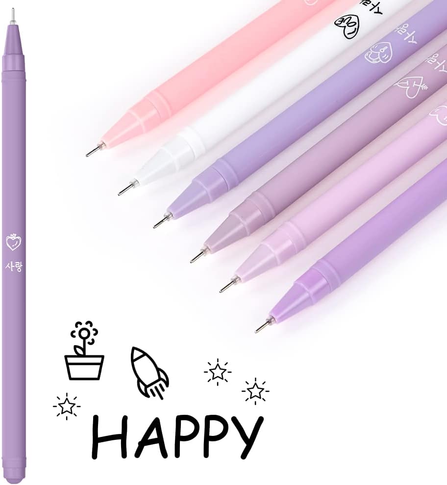 OFFCUP 6Pcs Gel Ballpoint Pen, Rollerball Pen, 0.5mm Black Fine Tip Liquid Ink, for Kawaii Stationery School Adults Office Supplies Purple