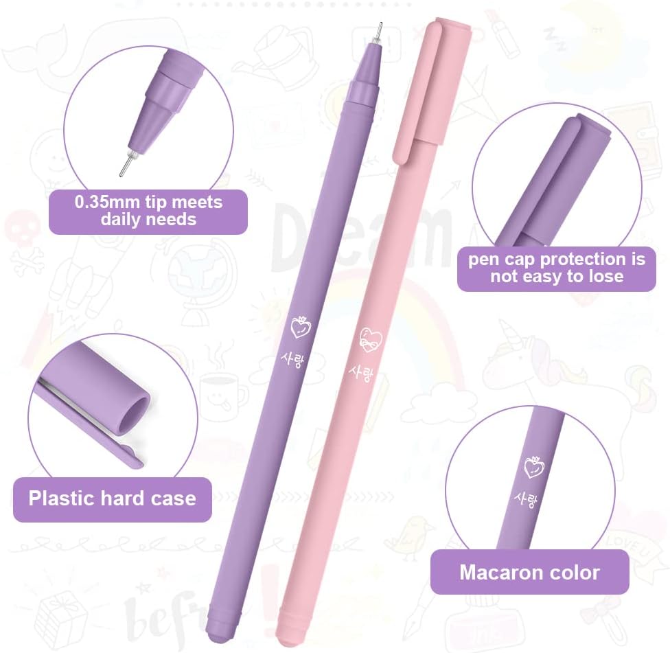 OFFCUP 6Pcs Gel Ballpoint Pen, Rollerball Pen, 0.5mm Black Fine Tip Liquid Ink, for Kawaii Stationery School Adults Office Supplies Purple
