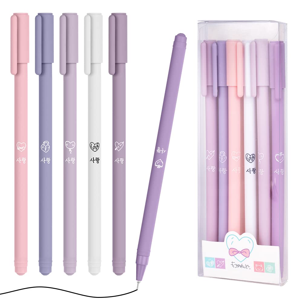 OFFCUP 6Pcs Gel Ballpoint Pen, Rollerball Pen, 0.5mm Black Fine Tip Liquid Ink, for Kawaii Stationery School Adults Office Supplies Purple