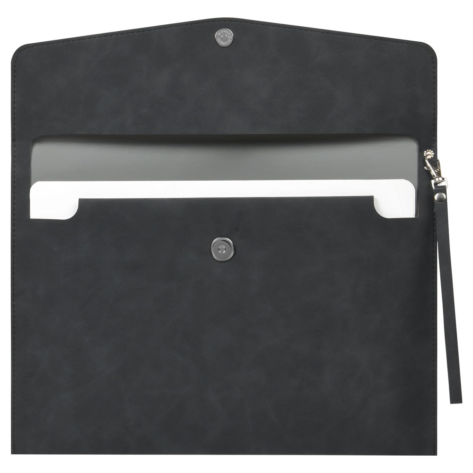 OFFCUP A4 PU File Bags Leather Document Folder Multifunctional Portable Document Bag Wallet for Letter Paper Stationery Organizer and Tablet Sleeve PC Case Black