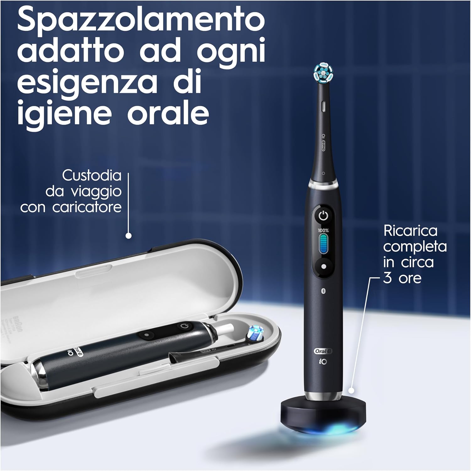 Oral-B Rechargeable Electric Toothbrush iO 9 Black Limited Edition, 1 Oral B Electric Toothbrush, 1 Replacement Head, Travel Case, Magnetic Case New version