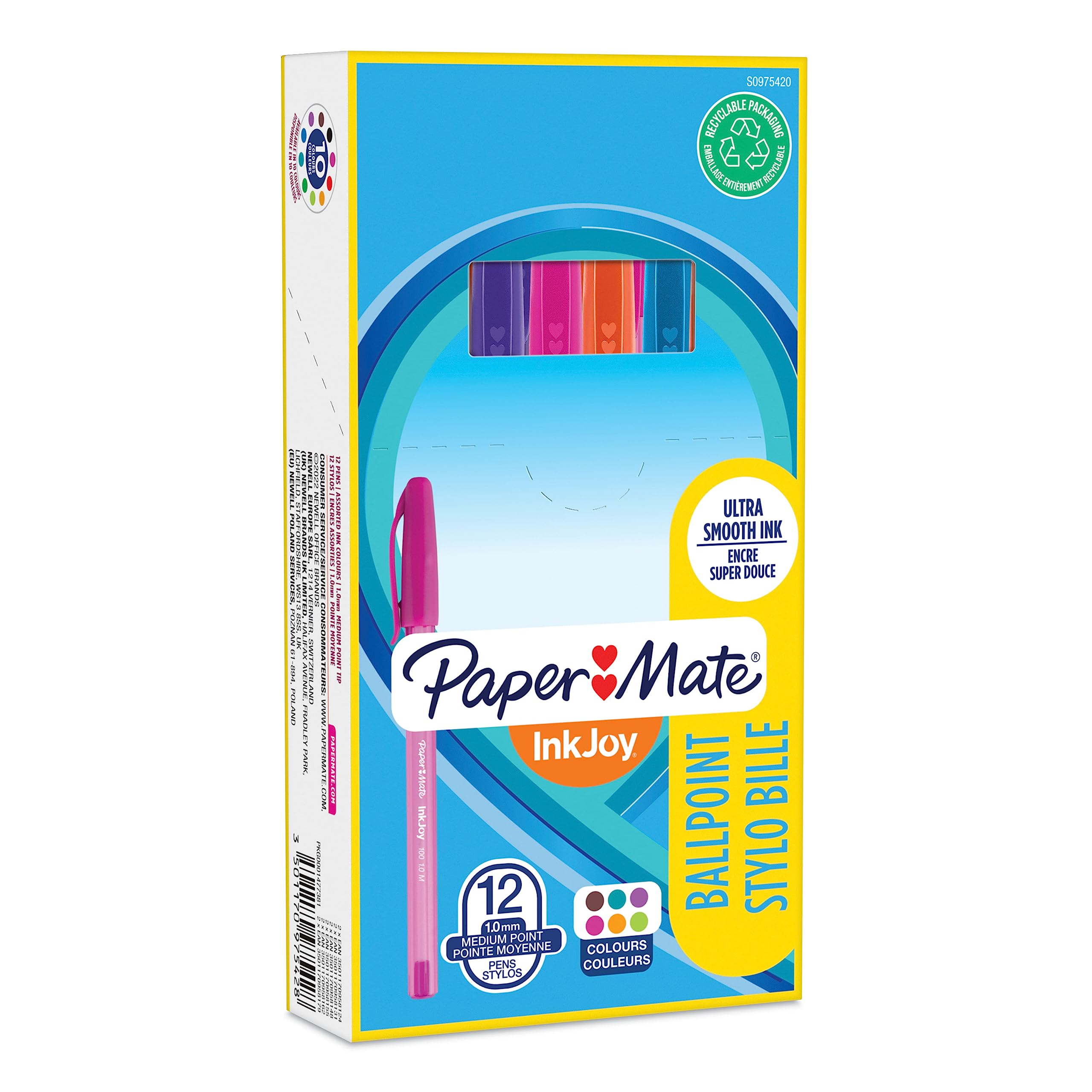 Paper Mate InkJoy - Set of 12 Cap Ballpoint Pens, 1.0 mm Medium Tip, Assorted Colors