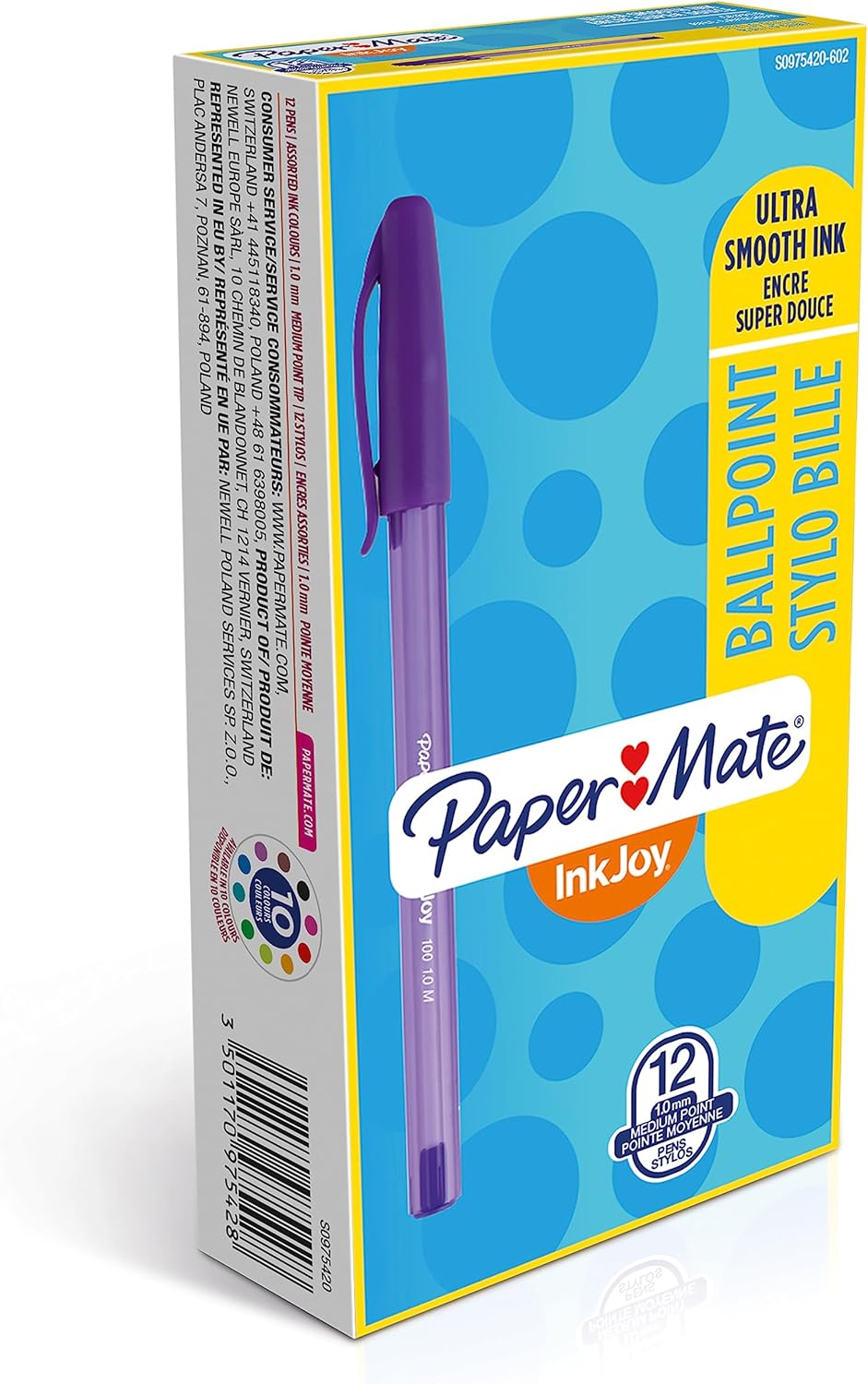Paper Mate InkJoy - Set of 12 Cap Ballpoint Pens, 1.0 mm Medium Tip, Assorted Colors