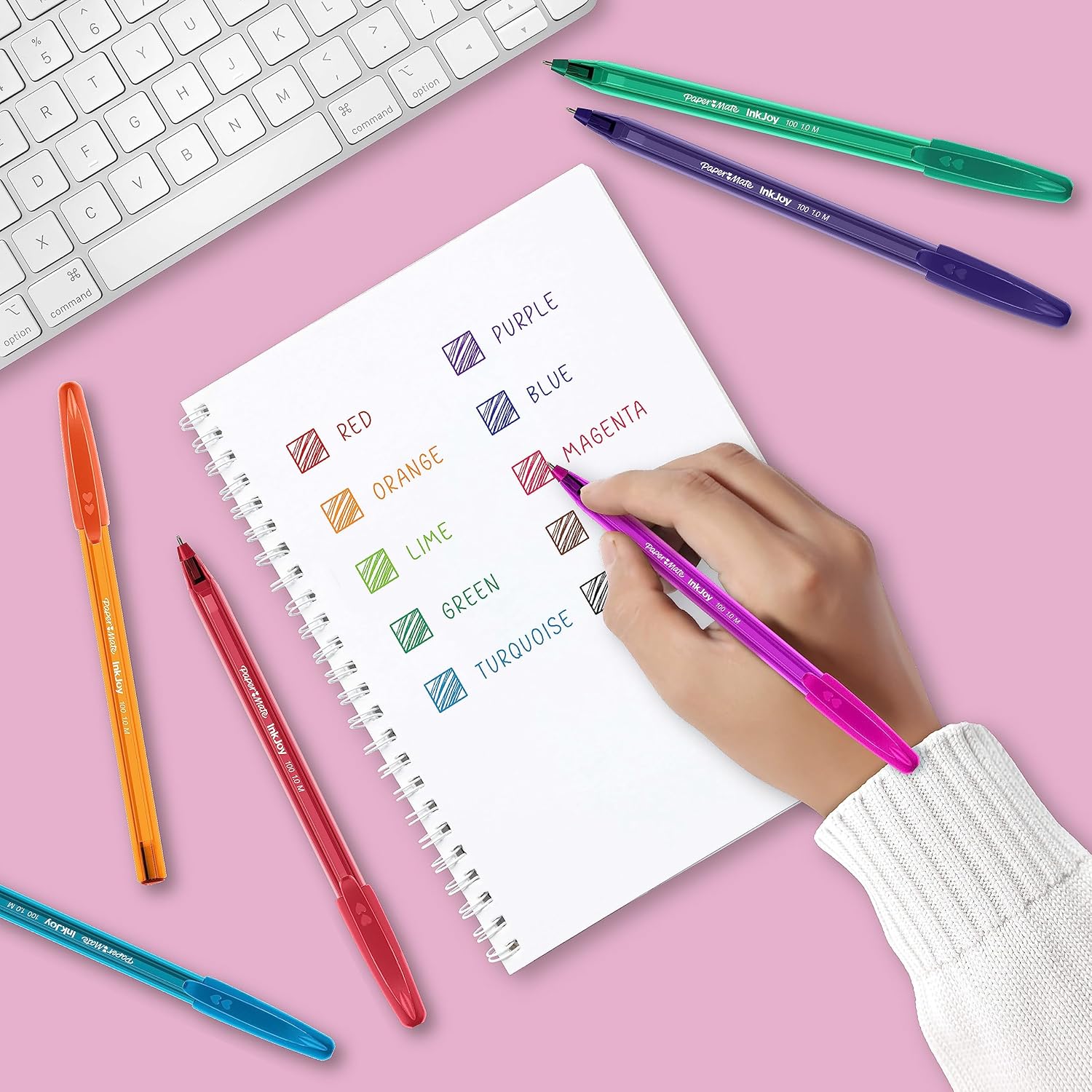 Paper Mate InkJoy - Set of 12 Cap Ballpoint Pens, 1.0 mm Medium Tip, Assorted Colors