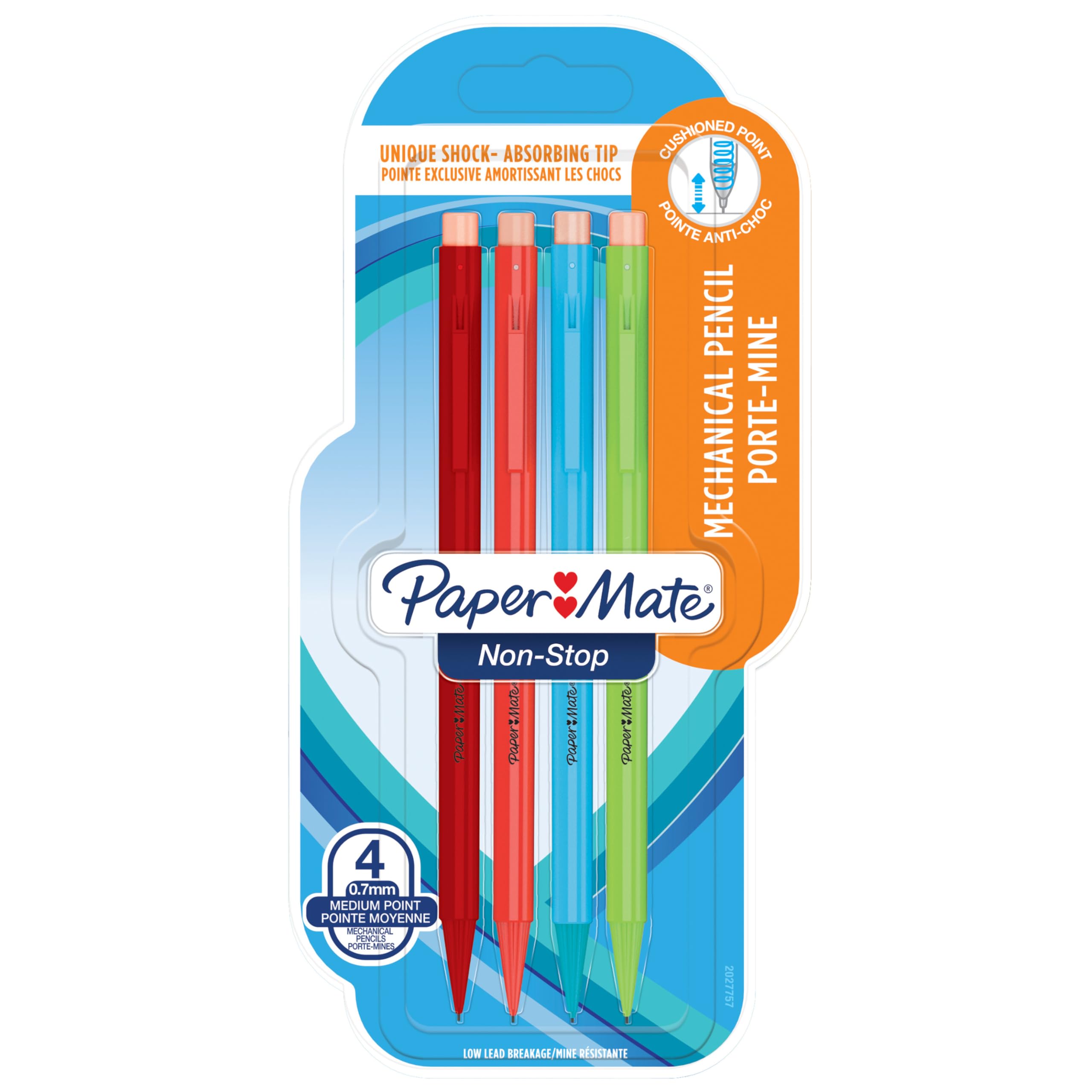 Paper Mate Non-Stop mechanical pencil | 0.7mm | HB no. 2 | assorted neon colors | pack of 4 4 units (Pack of 1) Assorted