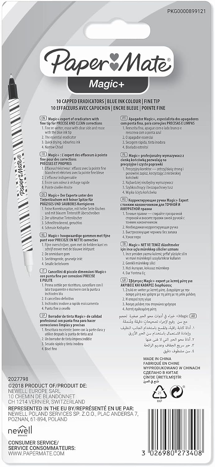 Papermate S0244501 - Magic Plus: Concealer + Fine Tip Pen, Blue, Pack of 10 in Blister. Magic+ 1 unit (Pack of 10)
