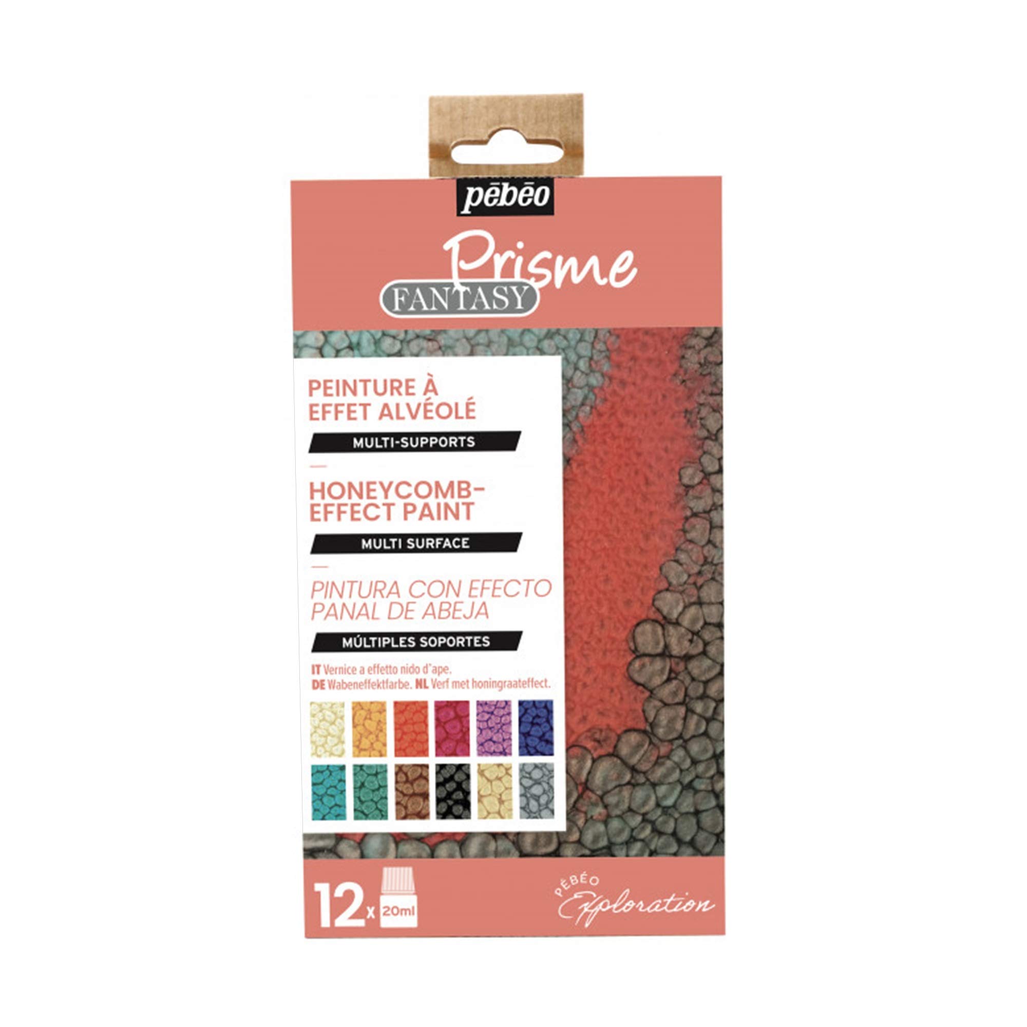 Pebeo Fantasy Prisme Discovery Set - Honeycomb Effect Paint Multi Support - Ideal for the Creation of Costume Jewelery - 12 Bottles Assorted Colours, 20 ml (Pack of 12), 240 Assorted Units 20 ml (Pack of 12)