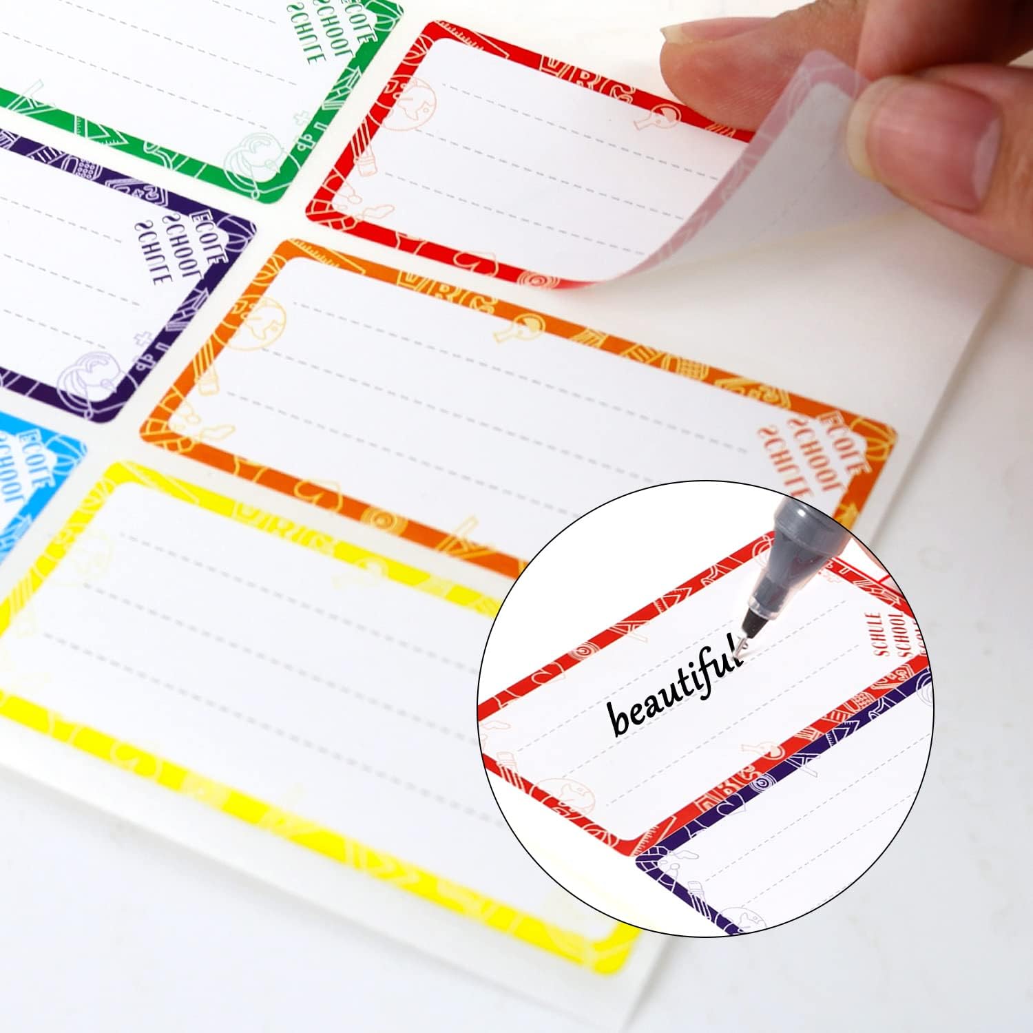 Personalized Adhesive Labels for Writing Colorful Self-adhesive Name Labels School Adhesive Labels Books Stickers for Documents Notebooks Glass Jars 150 Pieces (Schoolydoo)