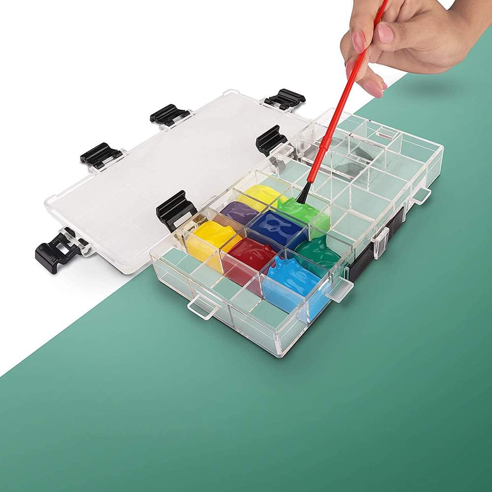 Plastic Watercolor Box, Plastic Watercolor Container, ABS Plastic Collapsible Leak Proof Watercolor Palette 24-Grids for Watercolor, Tempera, Oil Painting
