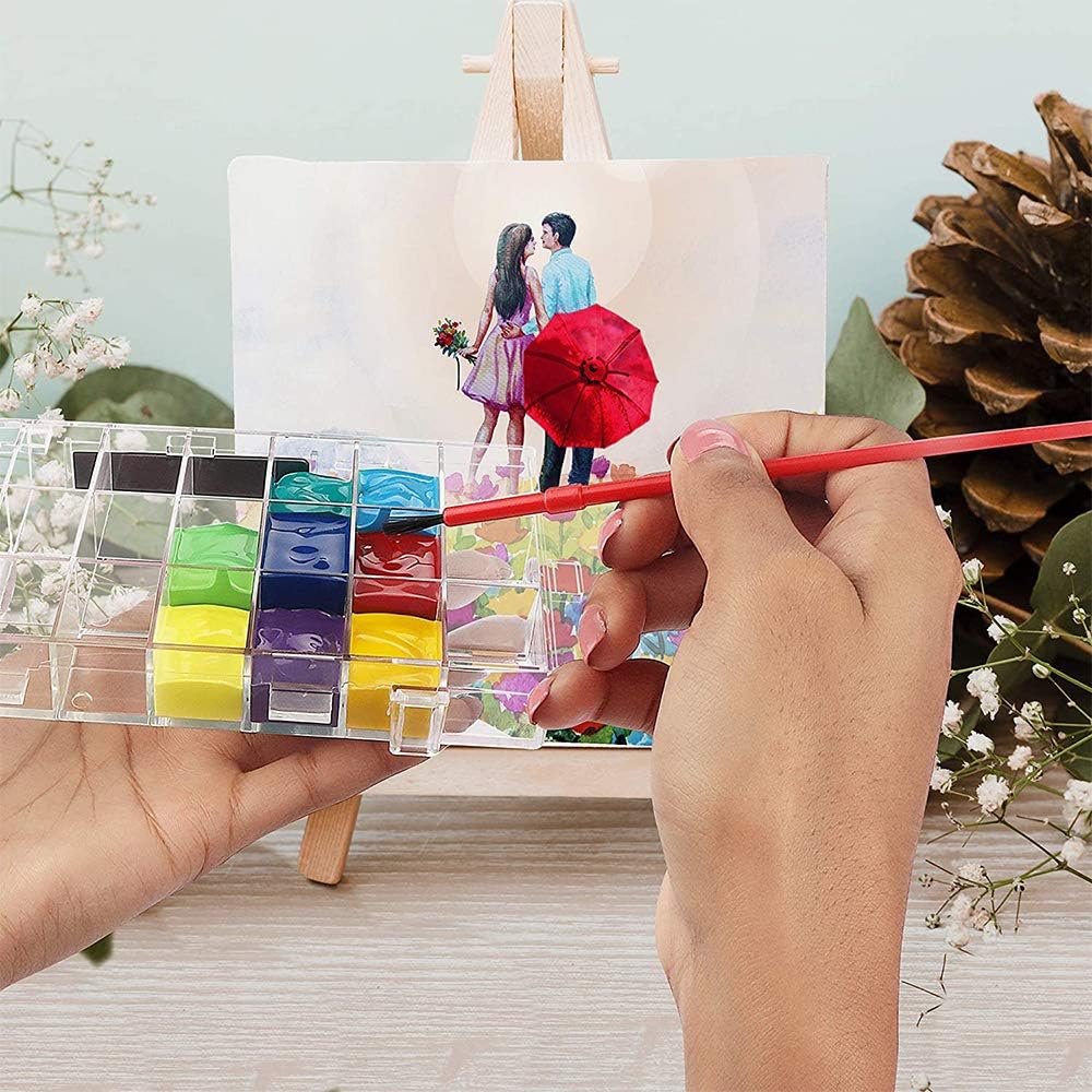 Plastic Watercolor Box, Plastic Watercolor Container, ABS Plastic Collapsible Leak Proof Watercolor Palette 24-Grids for Watercolor, Tempera, Oil Painting