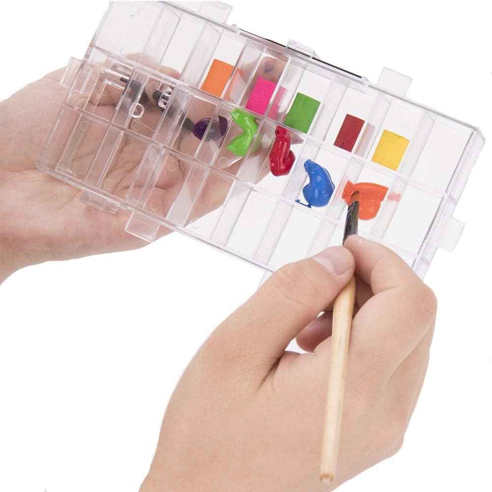 Plastic Watercolor Box, Plastic Watercolor Container, ABS Plastic Collapsible Leak Proof Watercolor Palette 24-Grids for Watercolor, Tempera, Oil Painting