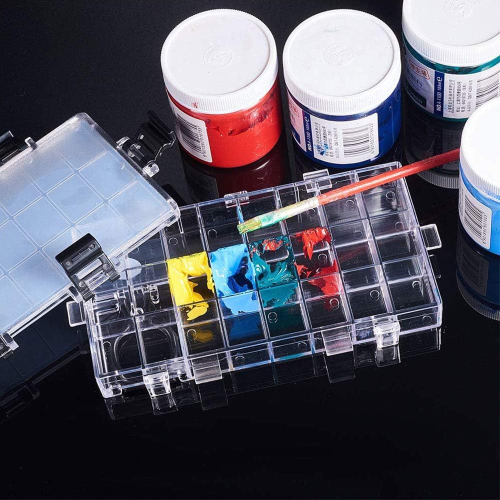 Plastic Watercolor Box, Plastic Watercolor Container, ABS Plastic Collapsible Leak Proof Watercolor Palette 24-Grids for Watercolor, Tempera, Oil Painting