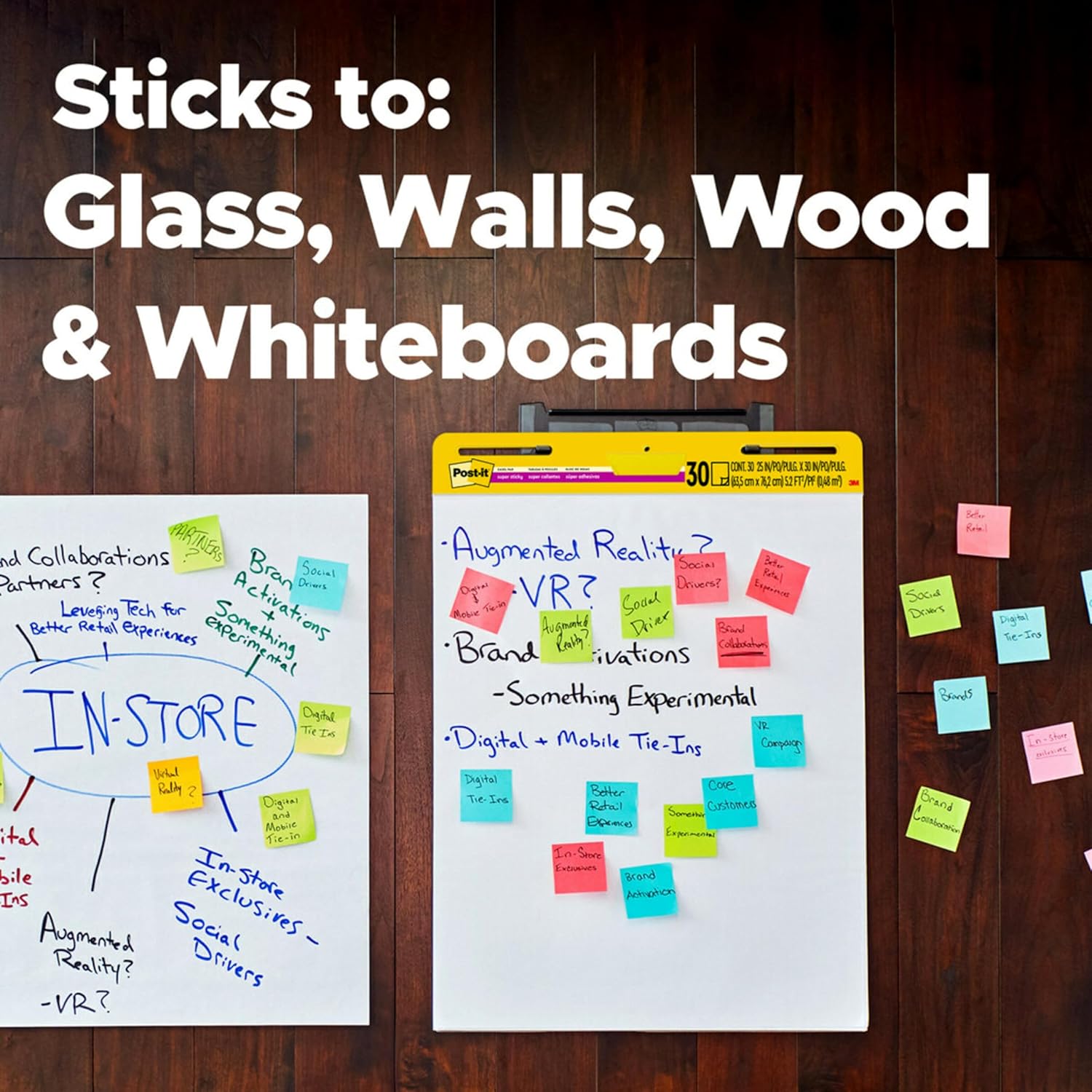 Post-it Super Sticky Meeting Charts, Convenience package, 6 pads, 30 sheets per pad, 635 mm x 762 mm, White Color, for Brainstorming Anywhere and Making All Ideas Visible 6 Pieces