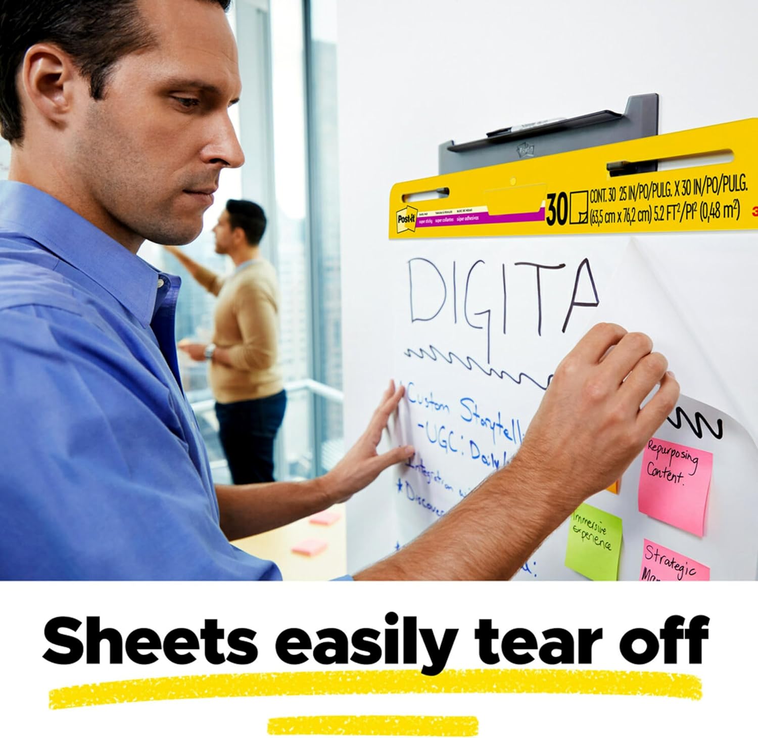 Post-it Super Sticky Meeting Charts, Convenience package, 6 pads, 30 sheets per pad, 635 mm x 762 mm, White Color, for Brainstorming Anywhere and Making All Ideas Visible 6 Pieces