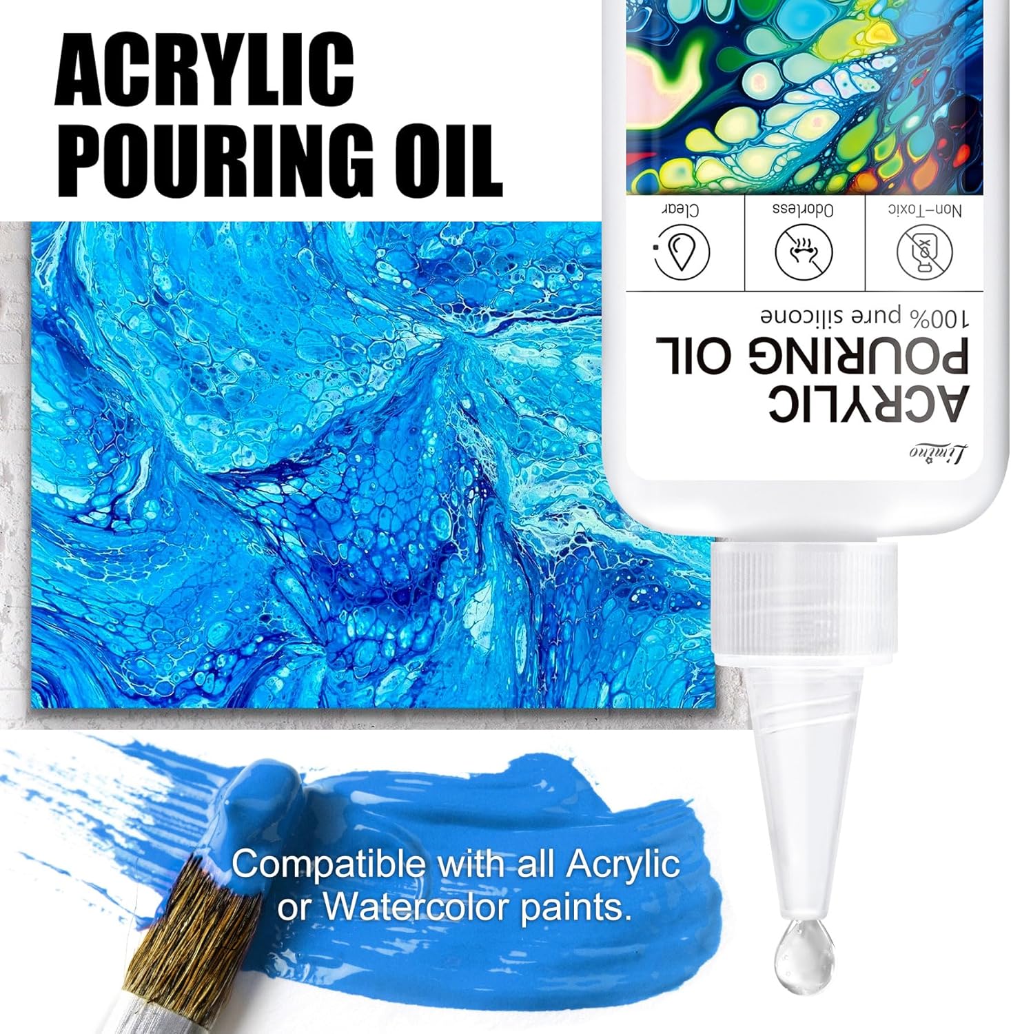Premium Acrylic Paint Silicone Oil - 200 ml Pure Silicone Oil Medium Compatible with Acrylic Paint or Watercolor - Acrylic Colors for Painting, Cell Creation Activator