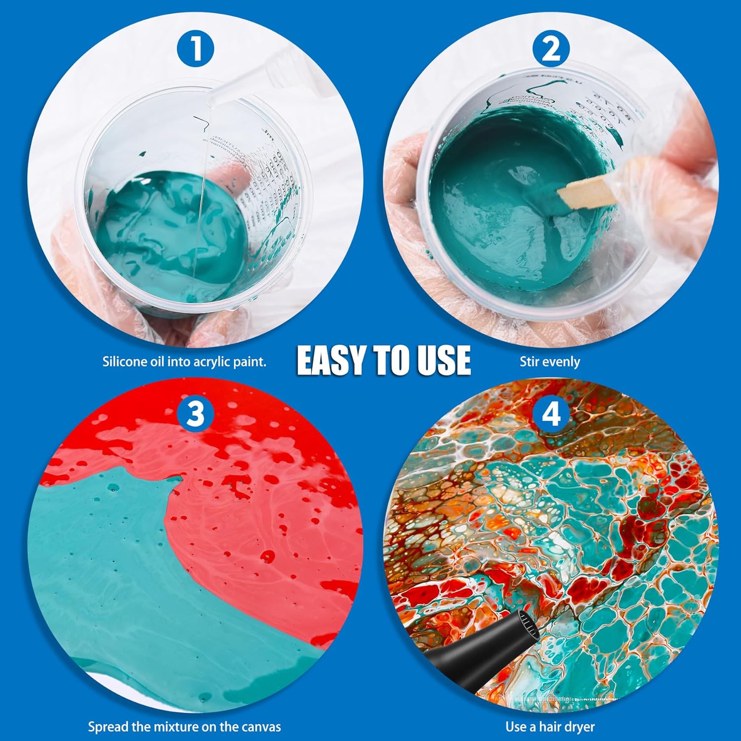 Premium Acrylic Paint Silicone Oil - 200 ml Pure Silicone Oil Medium Compatible with Acrylic Paint or Watercolor - Acrylic Colors for Painting, Cell Creation Activator