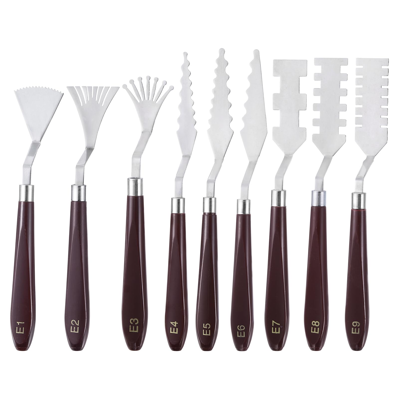 QUARKZMAN 9pcs E1-E9 Painting Spatulas Set Stainless Steel Palette Knives Painting Pallet Scrapers with Plastic Handle for Spreading Mixing Acrylic Oil