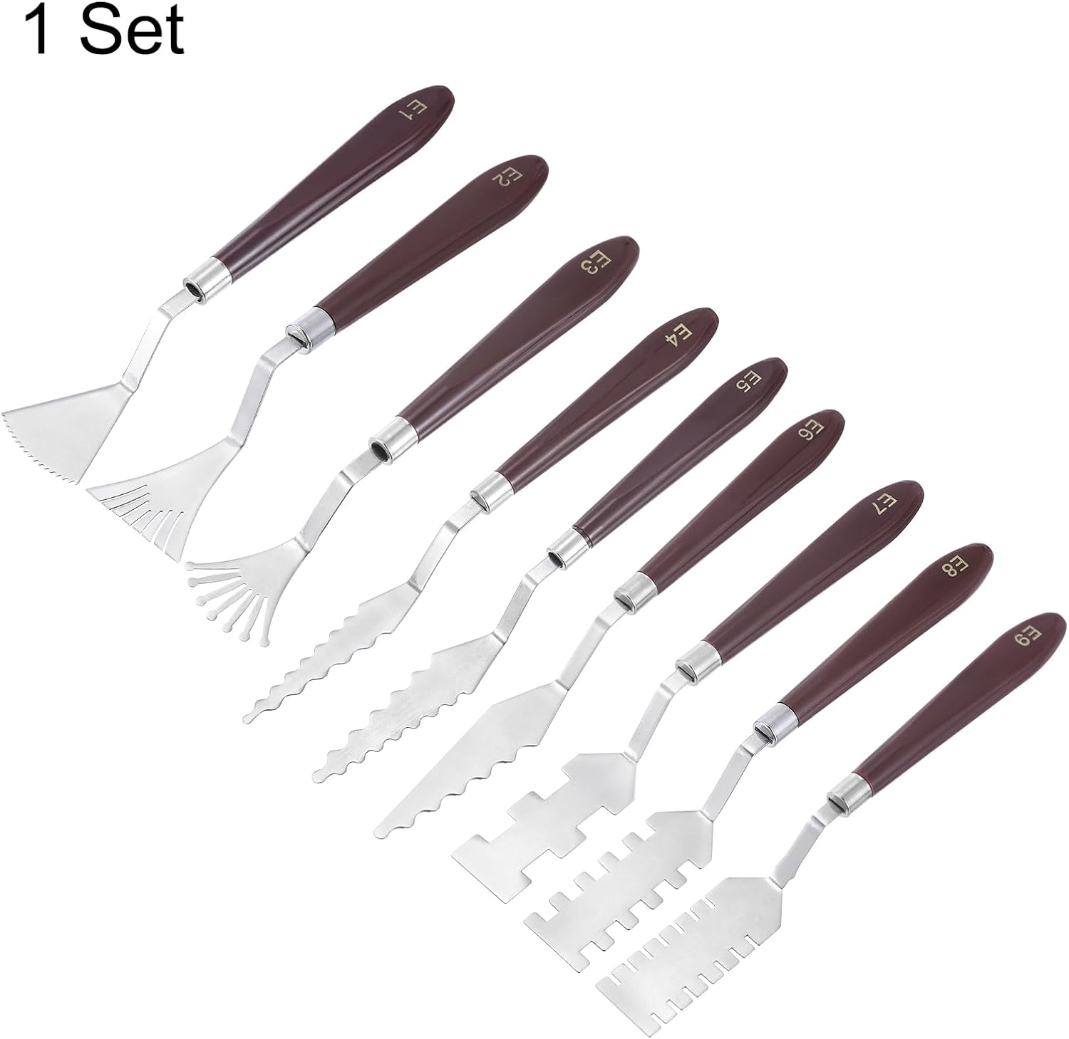 QUARKZMAN 9pcs E1-E9 Painting Spatulas Set Stainless Steel Palette Knives Painting Pallet Scrapers with Plastic Handle for Spreading Mixing Acrylic Oil