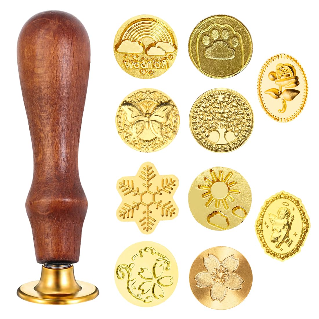 Set of 10 Classic Wax Seal Stamps with Wooden Handle, Wax Seal Stamp Kit for Invitations Gifts Envelopes Letters