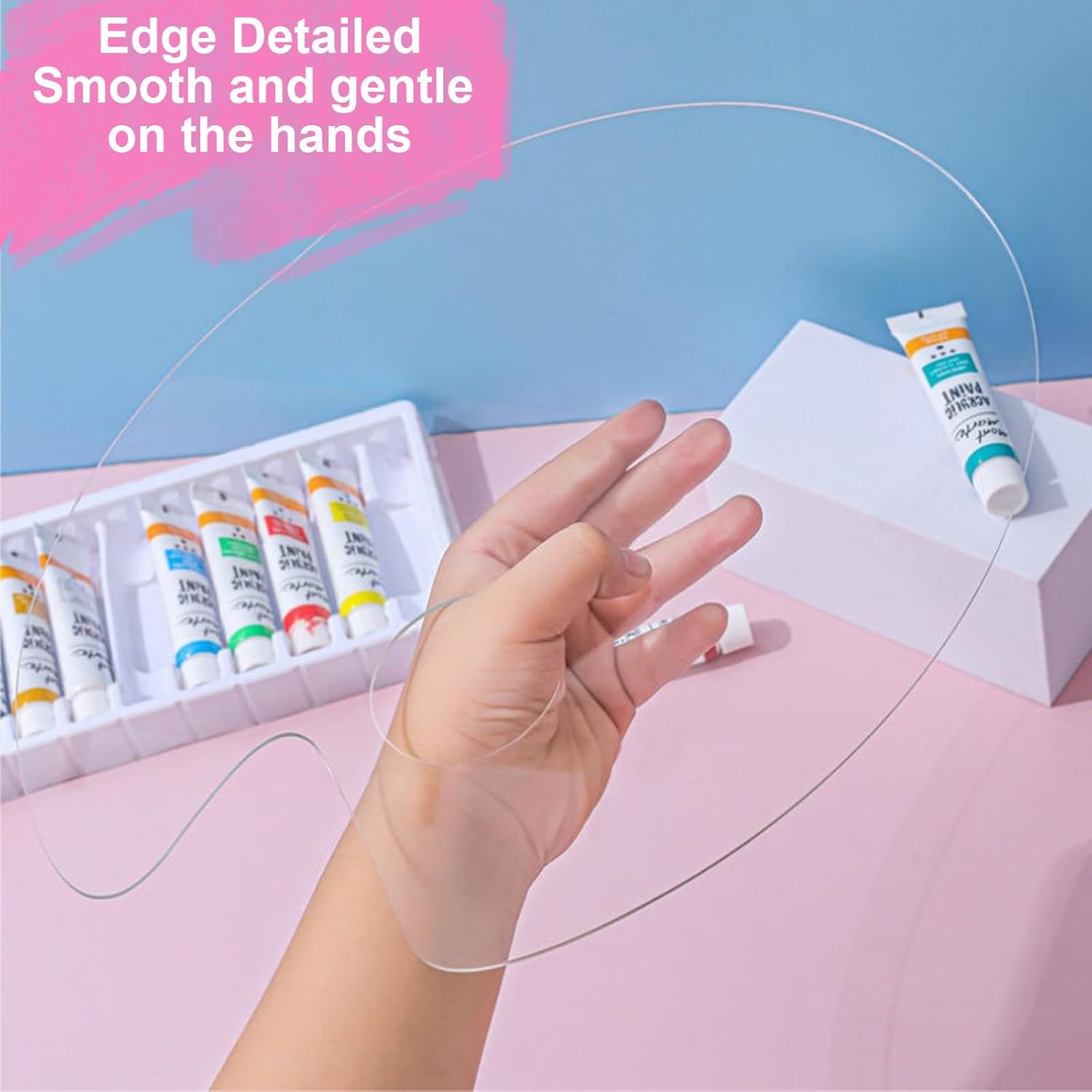 Set of 4 Clear Acrylic Painting Palette, Acrylic Paint Mixing Palette with 6 Plastic Painting Knives, Non-Stick for DIY Crafts Oil Painting