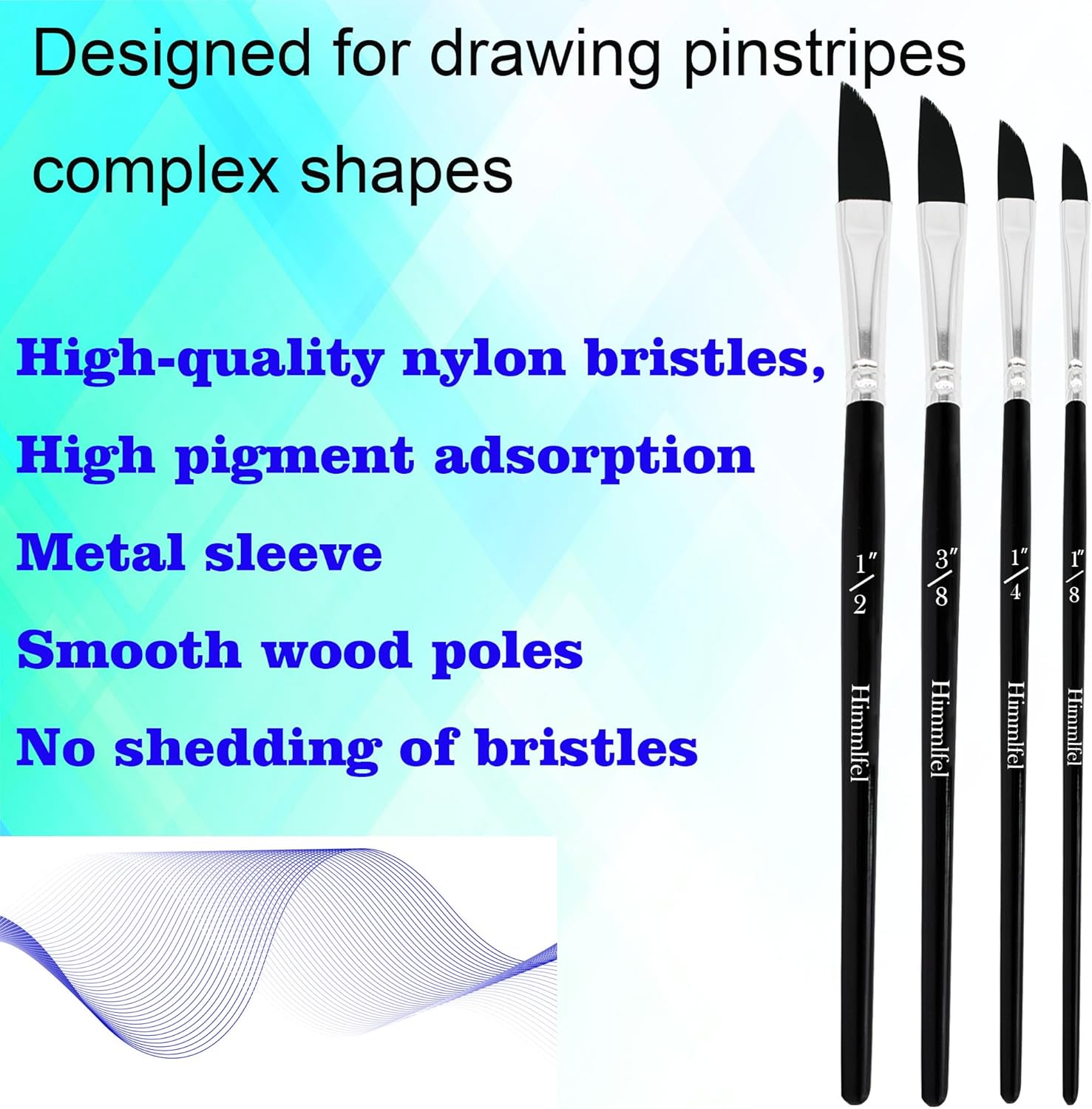 Set of 4 Dagger Paint Brushes, Striper Dagger for Watercolor and Acrylic, Professional for Artists and Beginners, Size 1/8", 1/4", 3/8", 1/2"