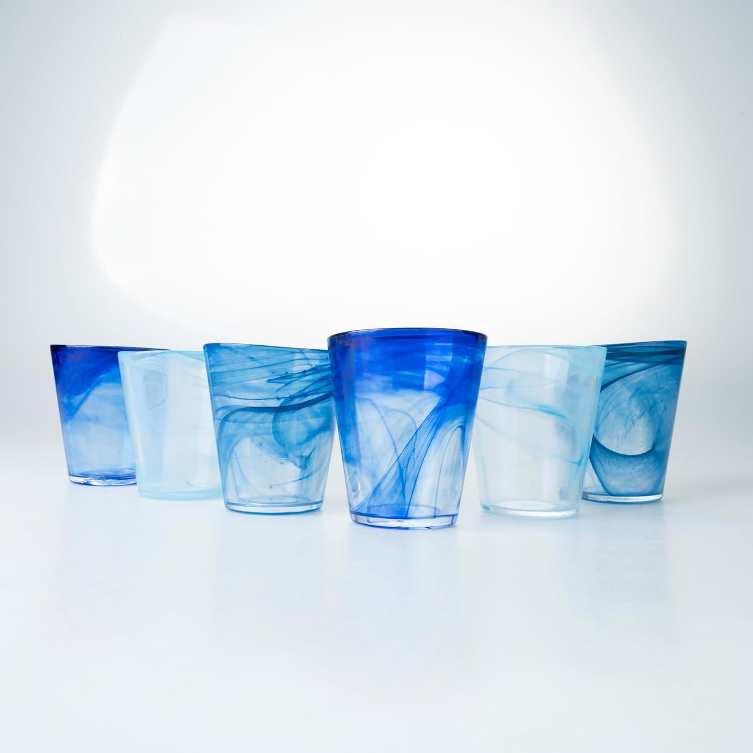 Set of 6 conical water glasses 250 ml in glass, shaded surface, Alabaster Ocean