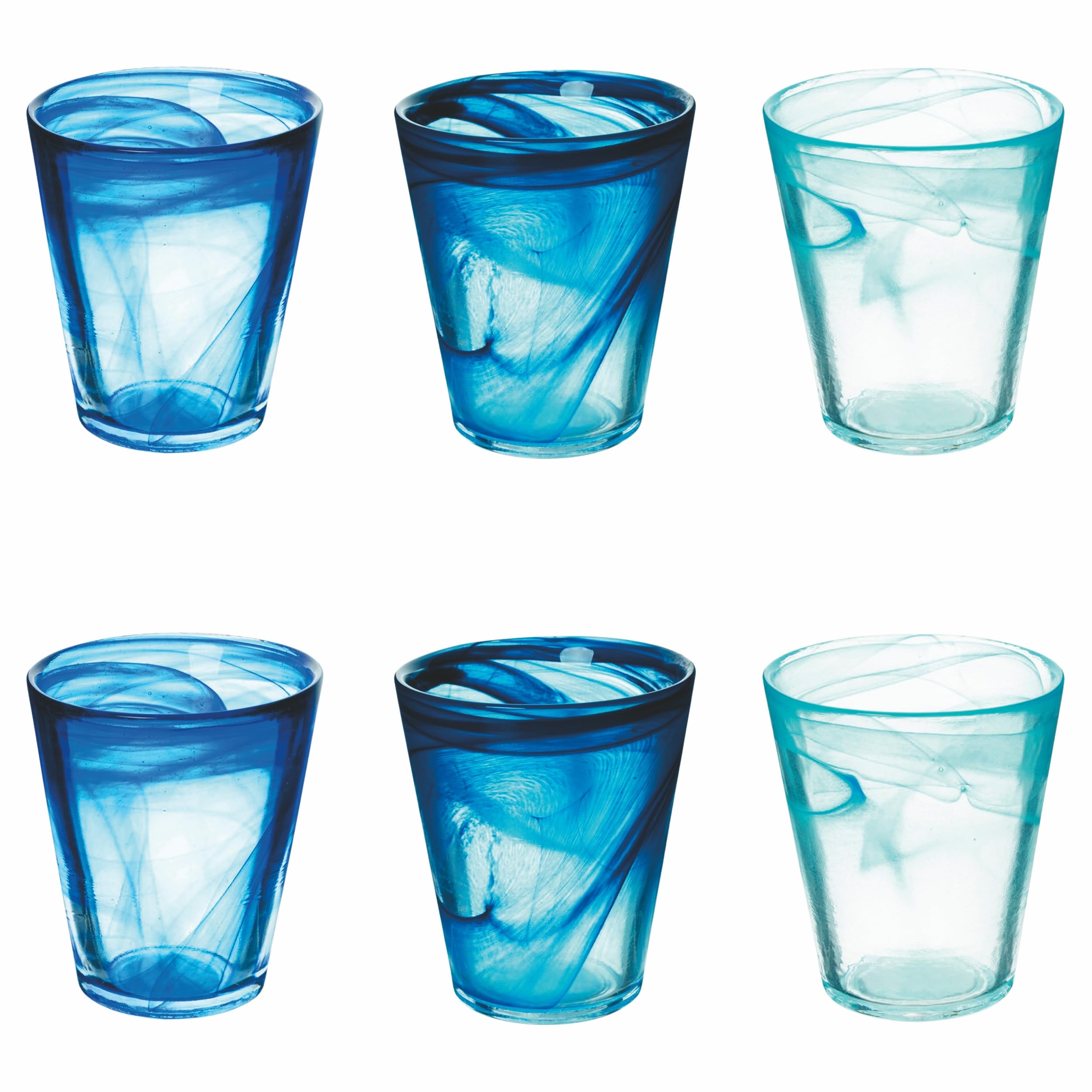 Set of 6 conical water glasses 250 ml in glass, shaded surface, Alabaster Ocean