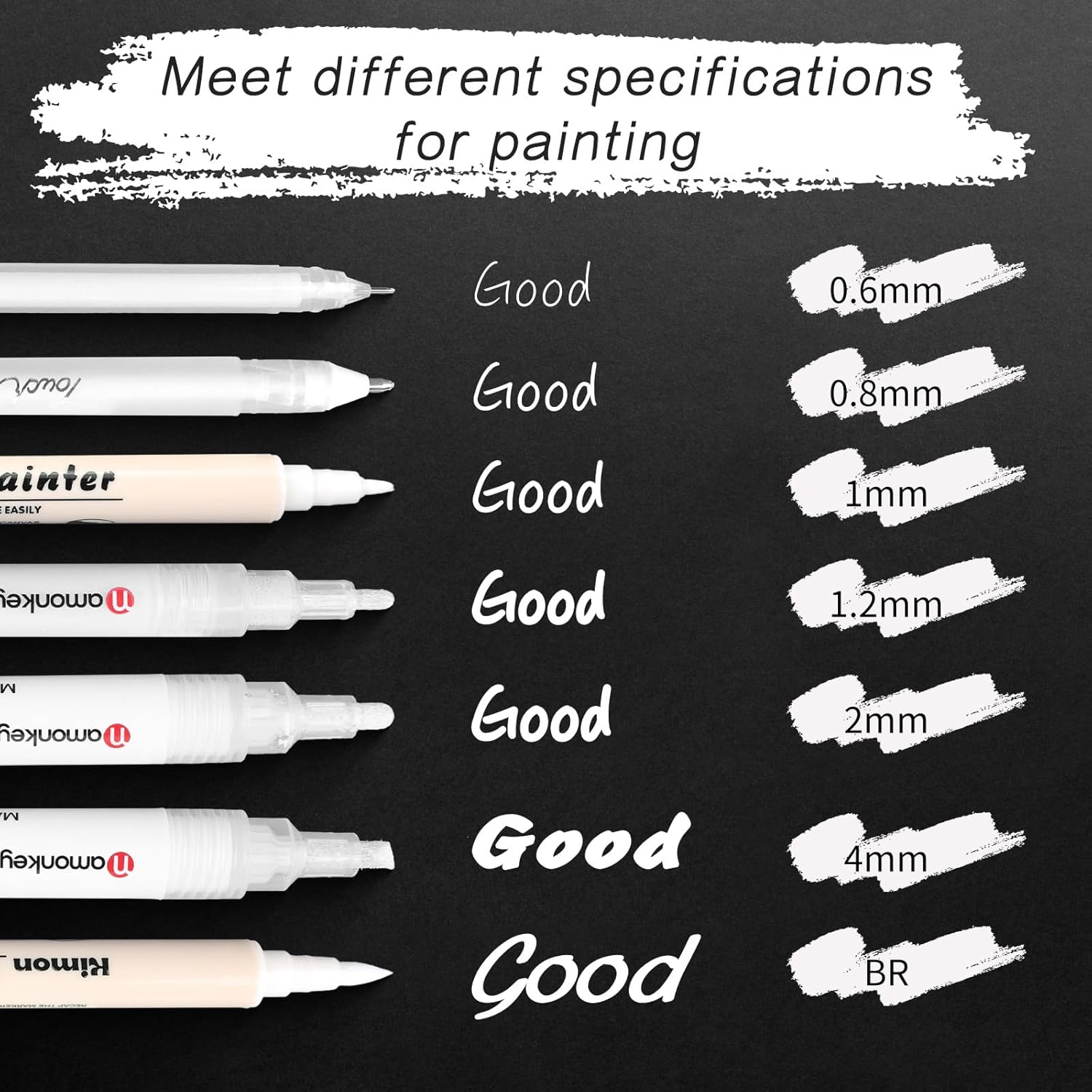 Set of 6 White Gel Pens - 0.6/0.8/1.0/1.2/2.0/4.0mm Bold Fine Tip White Pens for Art Drawing Highlighting Black Paper Scrapbooking Card Making Outlining
