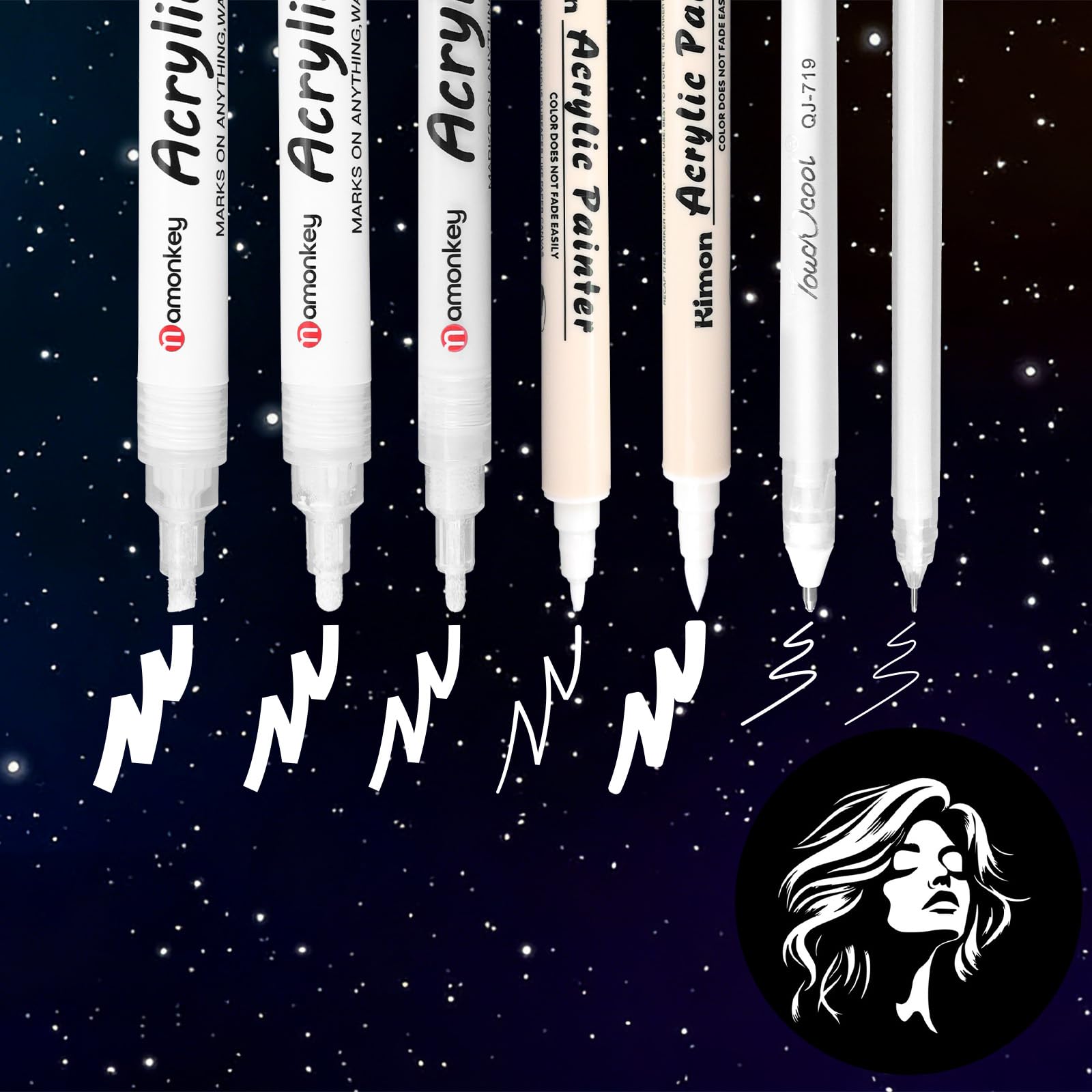 Set of 6 White Gel Pens - 0.6/0.8/1.0/1.2/2.0/4.0mm Bold Fine Tip White Pens for Art Drawing Highlighting Black Paper Scrapbooking Card Making Outlining