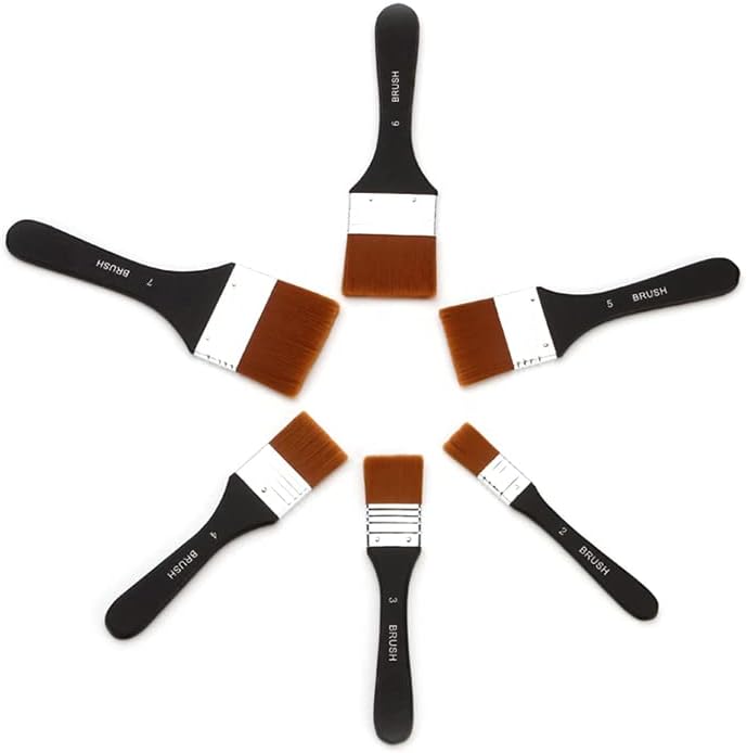 Set of 7 high quality artist brushes, flat nylon bristles, ergonomic design, practical and versatile, perfect for home decoration