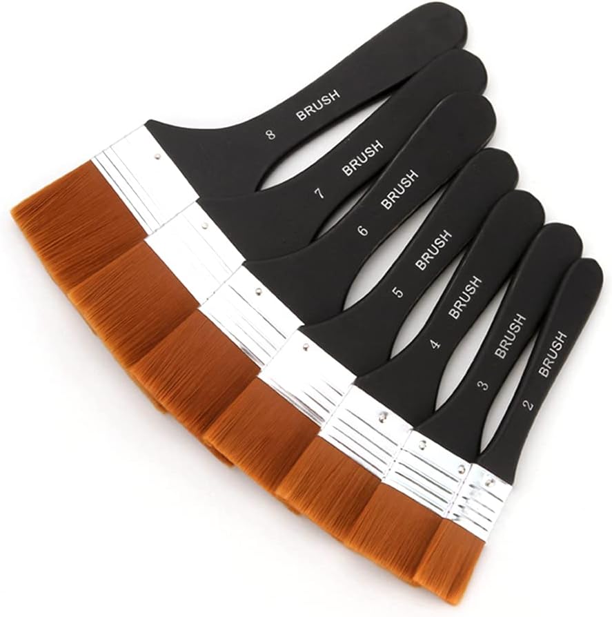 Set of 7 high quality artist brushes, flat nylon bristles, ergonomic design, practical and versatile, perfect for home decoration