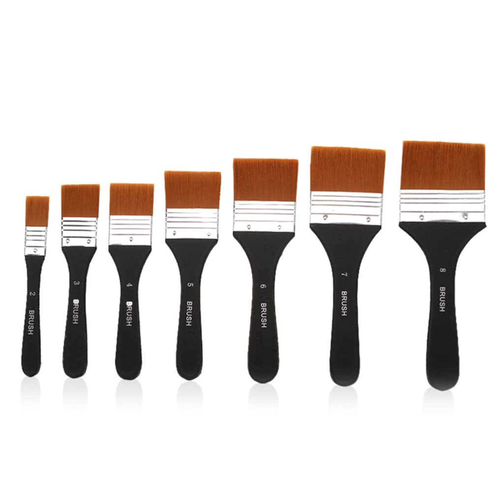 Set of 7 high quality artist brushes, flat nylon bristles, ergonomic design, practical and versatile, perfect for home decoration