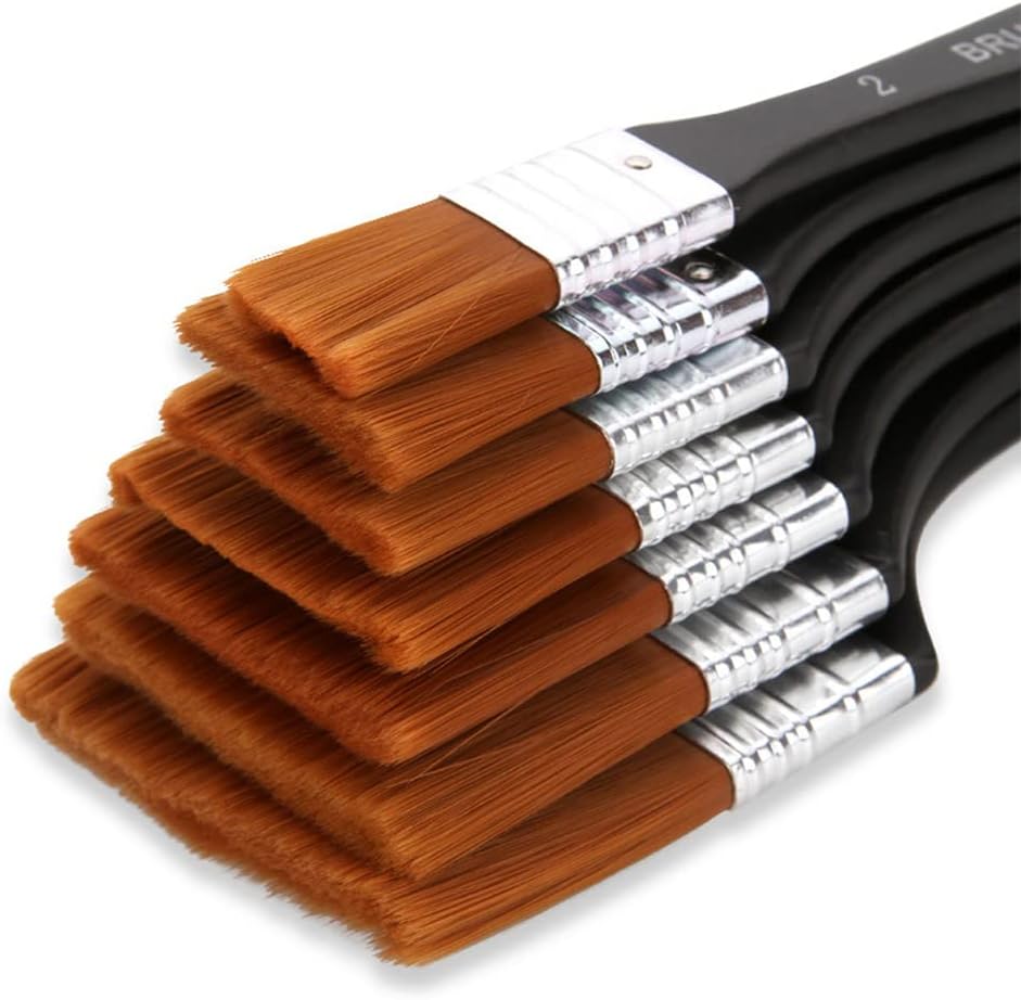 Set of 7 high quality artist brushes, flat nylon bristles, ergonomic design, practical and versatile, perfect for home decoration