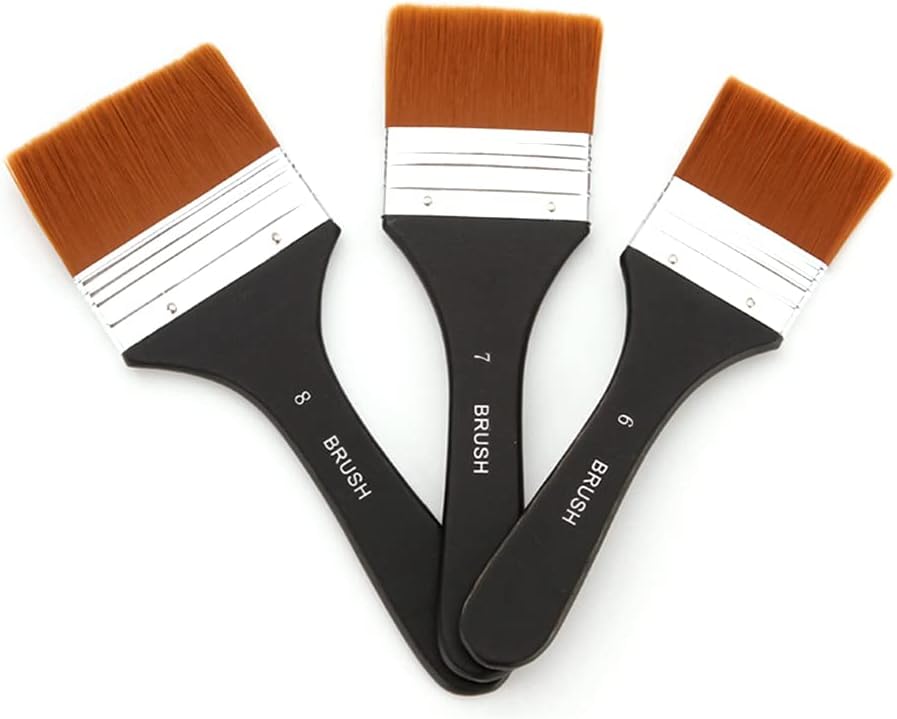 Set of 7 high quality artist brushes, flat nylon bristles, ergonomic design, practical and versatile, perfect for home decoration