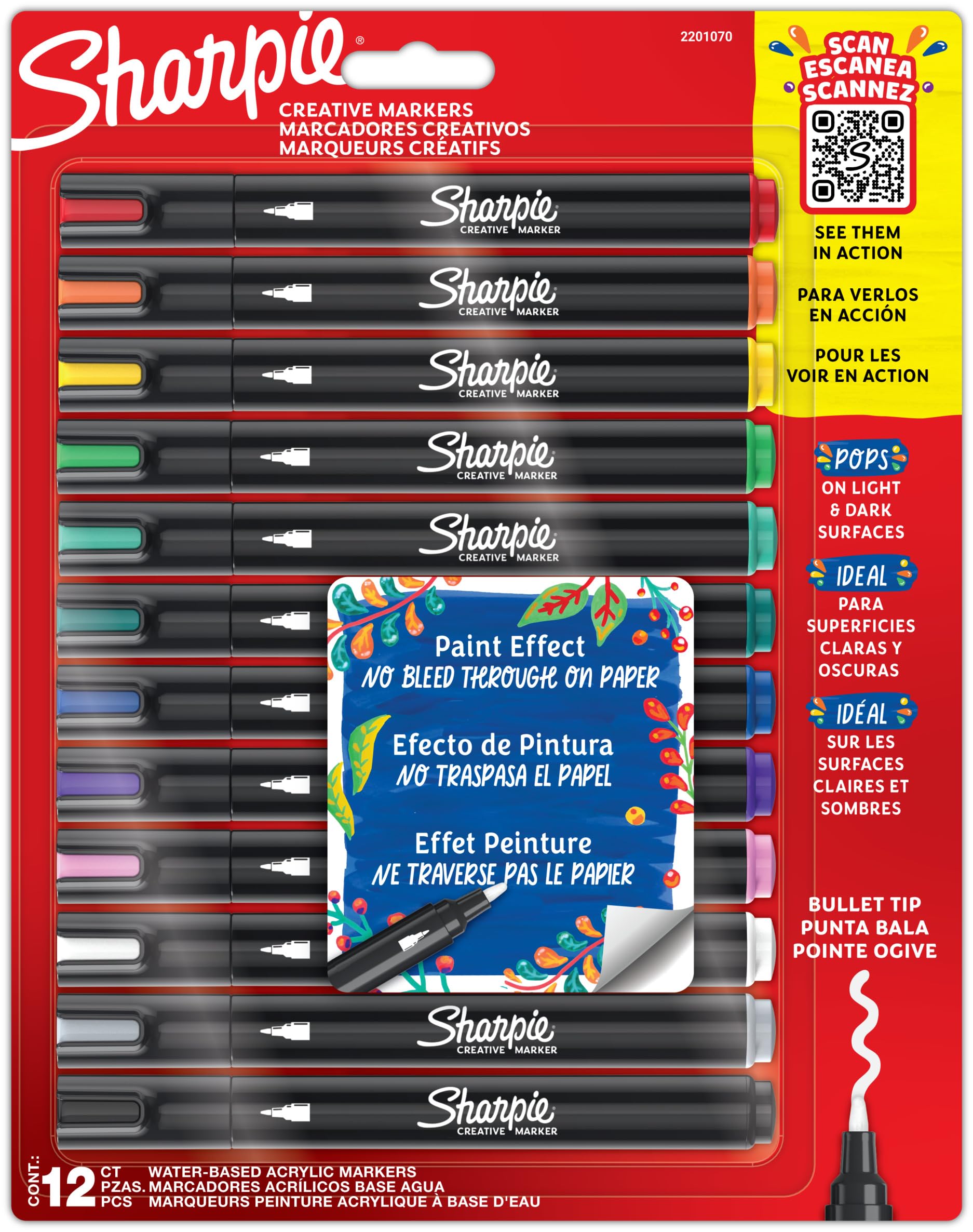 Sharpie Creative Marker Acrylic Markers for Creative Hobbies | Water-based round tip markers | deals for DIY Decorations and School | Assorted colors | 12 pieces Multicolor 1 unit (Pack of 12) Creative markers