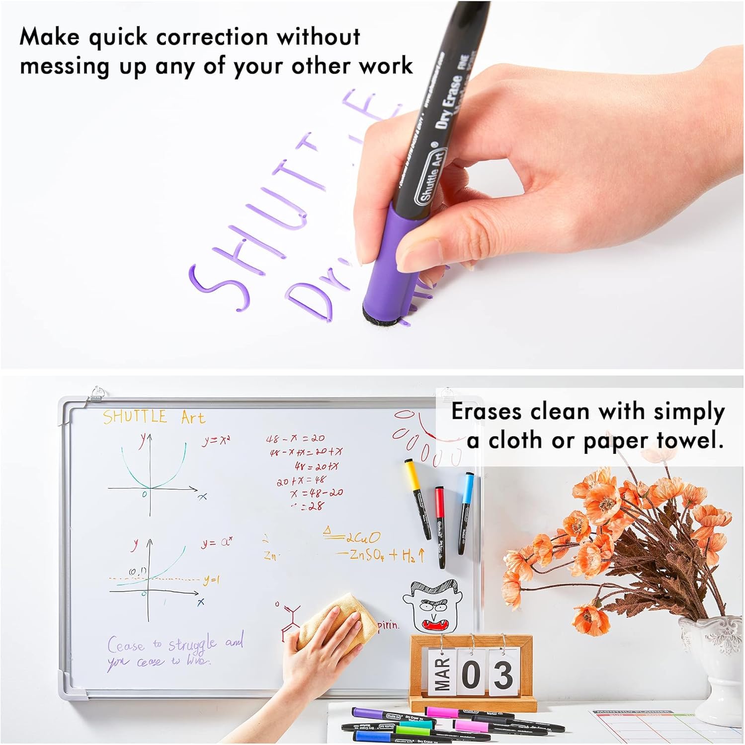 Shuttle Art 32 Pack Whiteboard Pens, 16 Colors Magnetic Whiteboard Dry Erase Markers with Eraser, Office, Home 16 Colors x 2