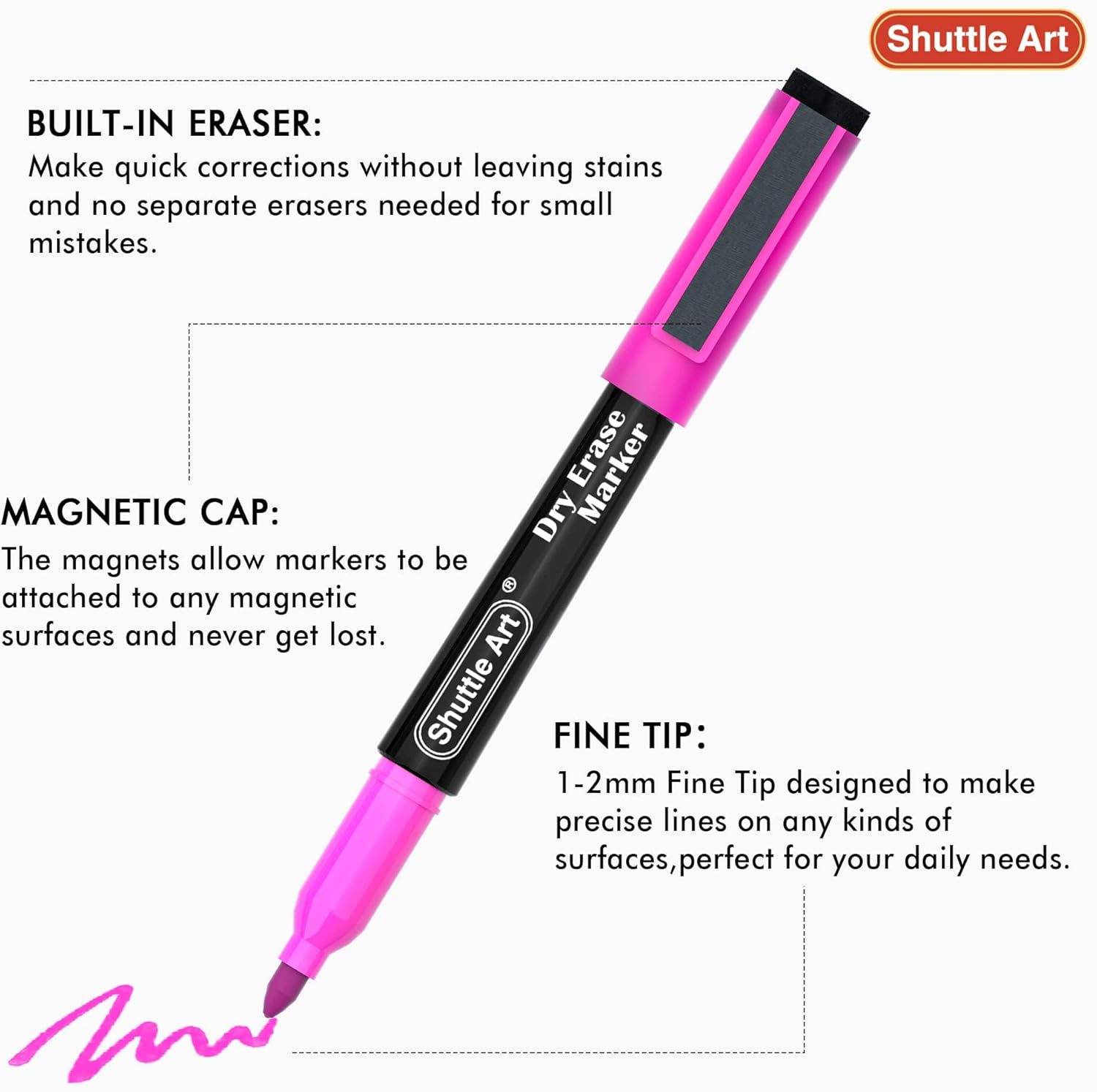 Shuttle Art 32 Pack Whiteboard Pens, 16 Colors Magnetic Whiteboard Dry Erase Markers with Eraser, Office, Home 16 Colors x 2