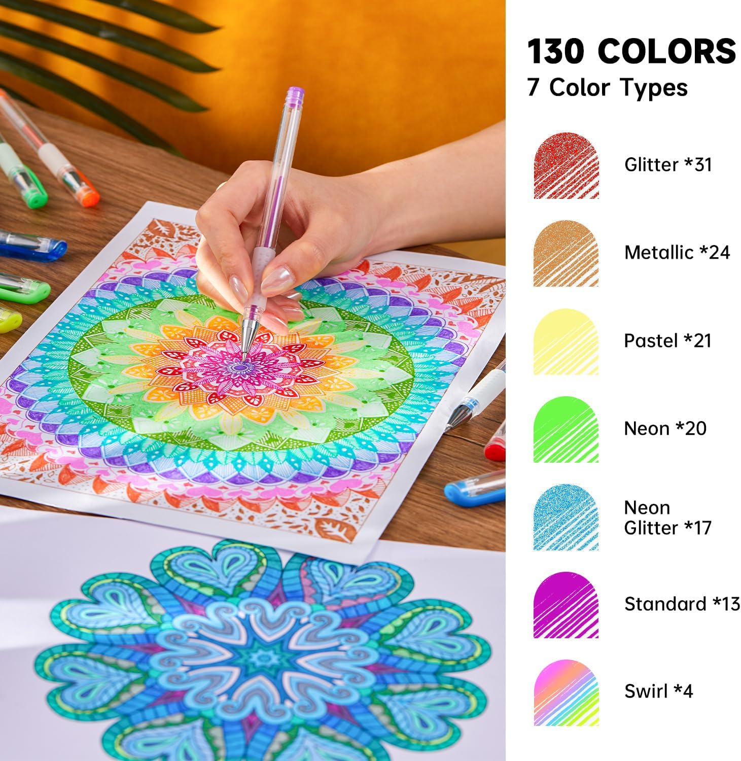 Shuttle Art Gel Pen Set, 260 Colors, 220% Ink, 130 Gel Pens, 130 Ink Refills, Glitter, Neon, Pastel, Metallic, Ideal for Coloring Books, Sketching, Drawing and Writing 130 Colors+130