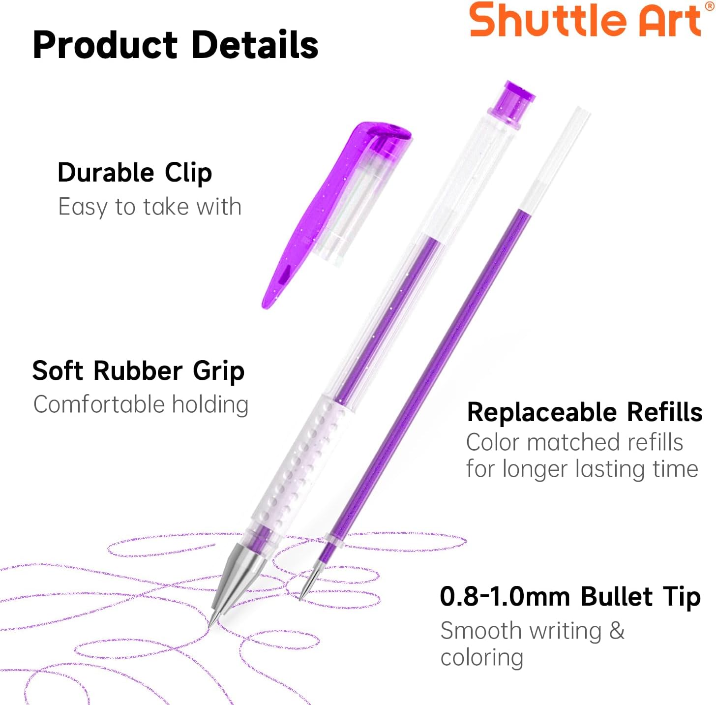 Shuttle Art Gel Pen Set, 260 Colors, 220% Ink, 130 Gel Pens, 130 Ink Refills, Glitter, Neon, Pastel, Metallic, Ideal for Coloring Books, Sketching, Drawing and Writing 130 Colors+130