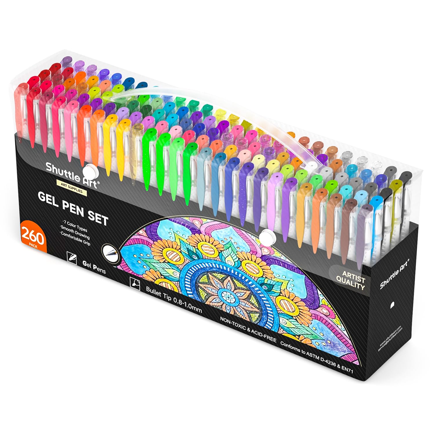 Shuttle Art Gel Pen Set, 260 Colors, 220% Ink, 130 Gel Pens, 130 Ink Refills, Glitter, Neon, Pastel, Metallic, Ideal for Coloring Books, Sketching, Drawing and Writing 130 Colors+130