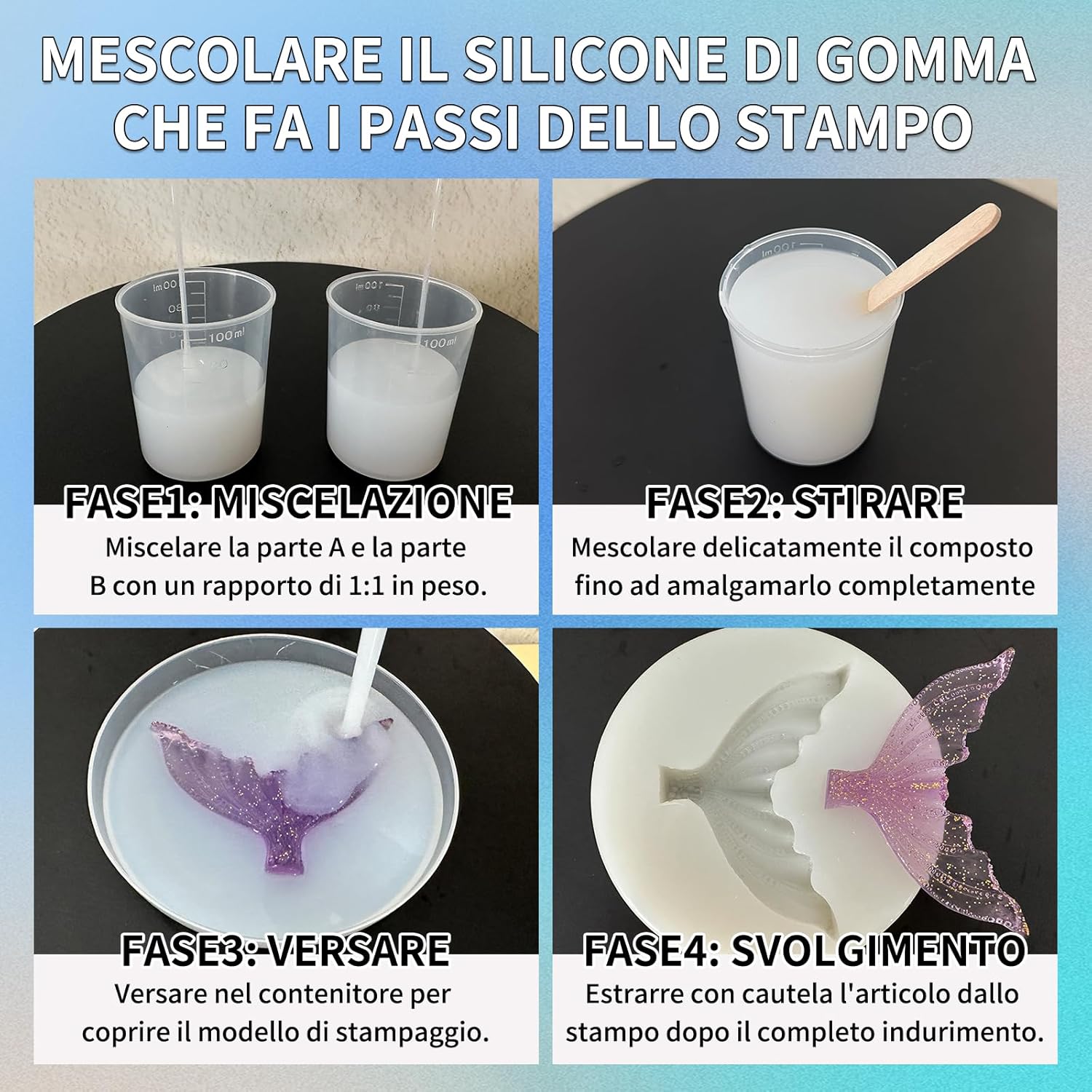 Silicone for molds - Food grade 20A - Transparent Liquid Silicone (1:1), Perfect for DIY resin, wax, plaster and modeling molds (2L) 2 L