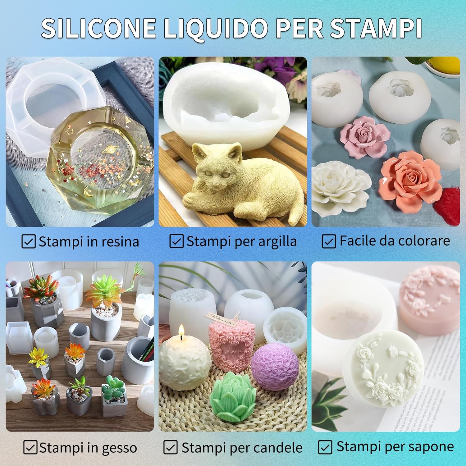 Silicone for molds - Food grade 20A - Transparent Liquid Silicone (1:1), Perfect for DIY resin, wax, plaster and modeling molds (2L) 2 L