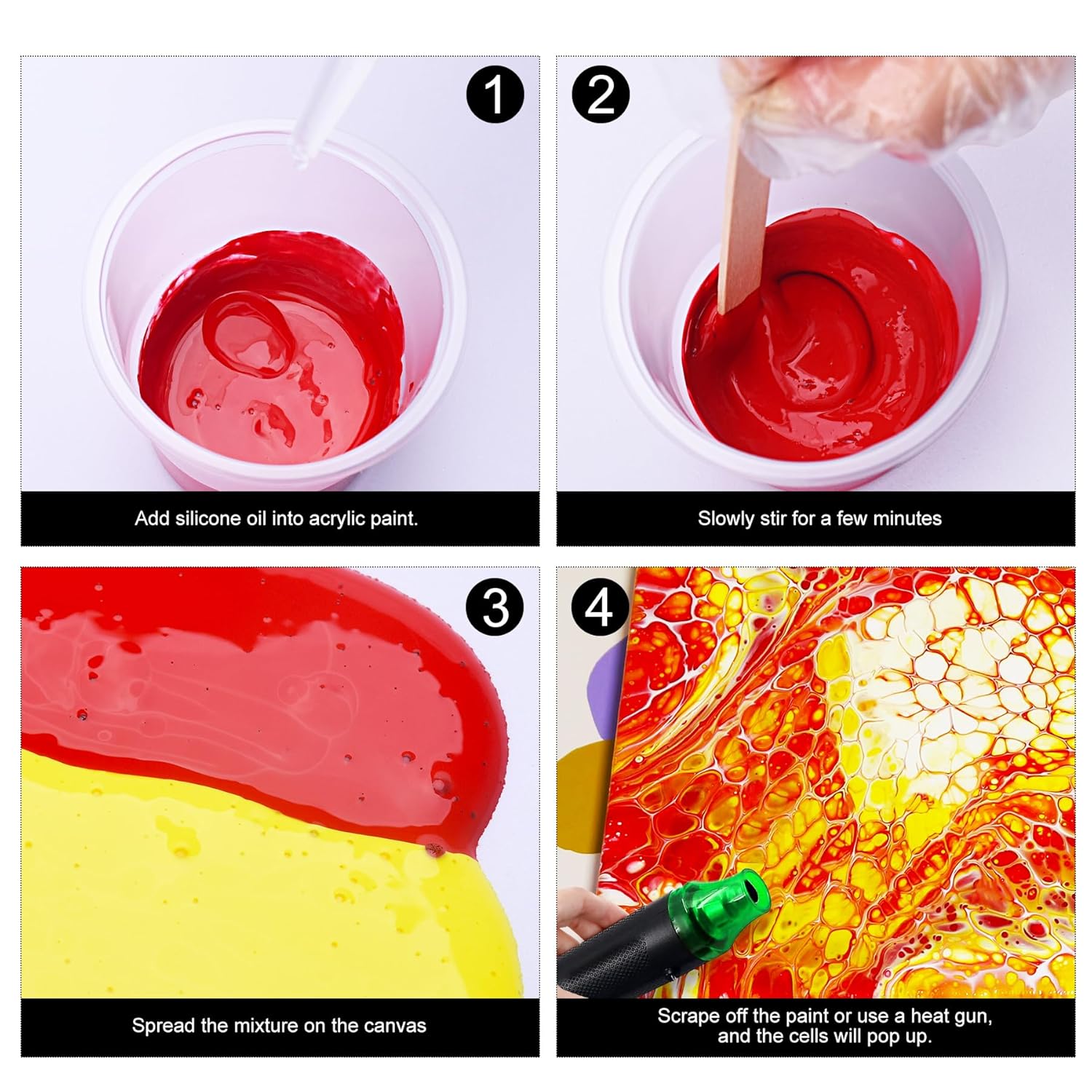 Silicone Oil, 200ml of 100% organic silicon acrylic payment oil, compatible with acrylic and watercolor activists, is used to produce dramatic cells