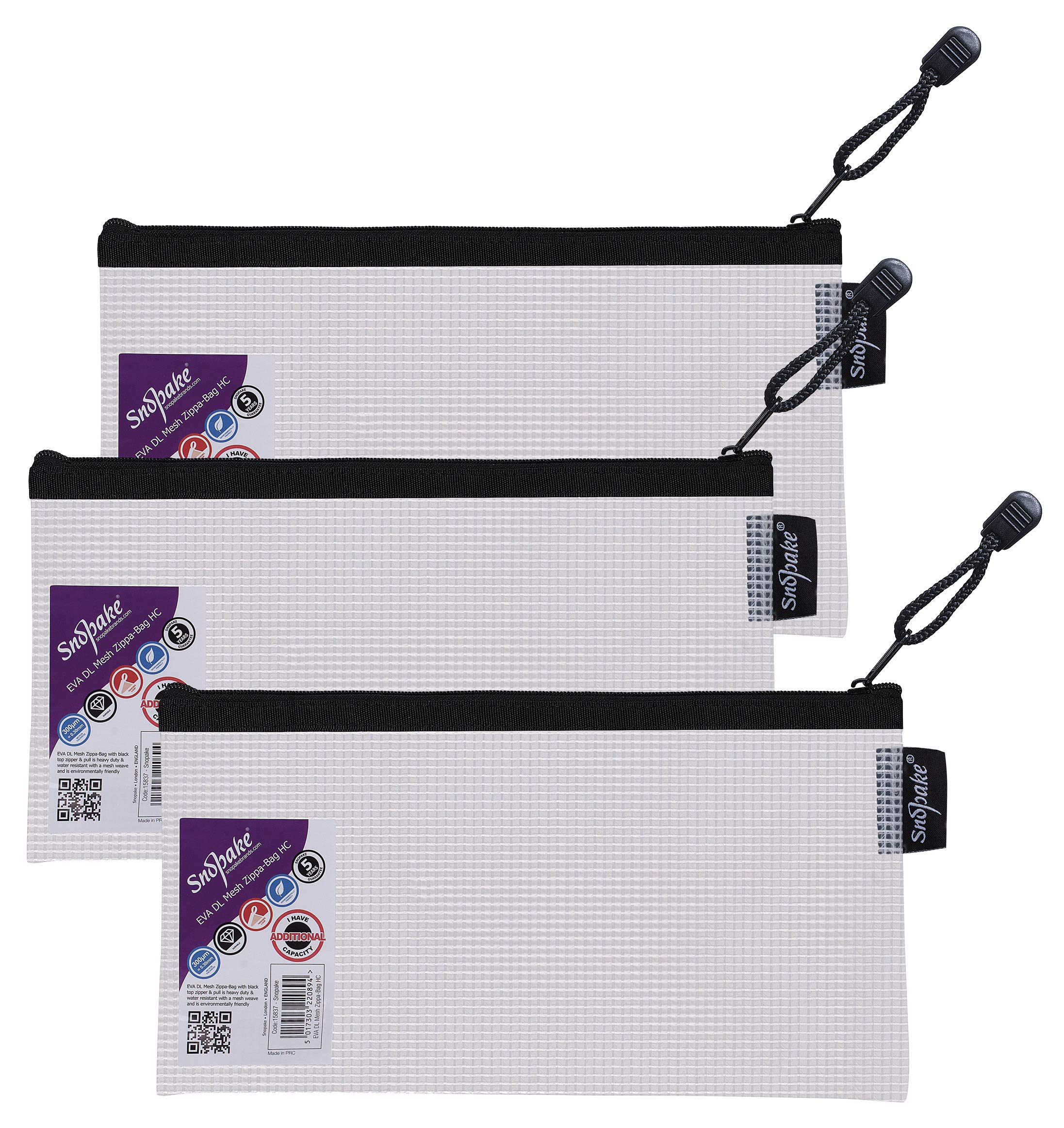 Snopake 15837 Zip Bag, High Capacity EVA Fabric, 240 x 130 mm, Transparent/Transparent Black DL