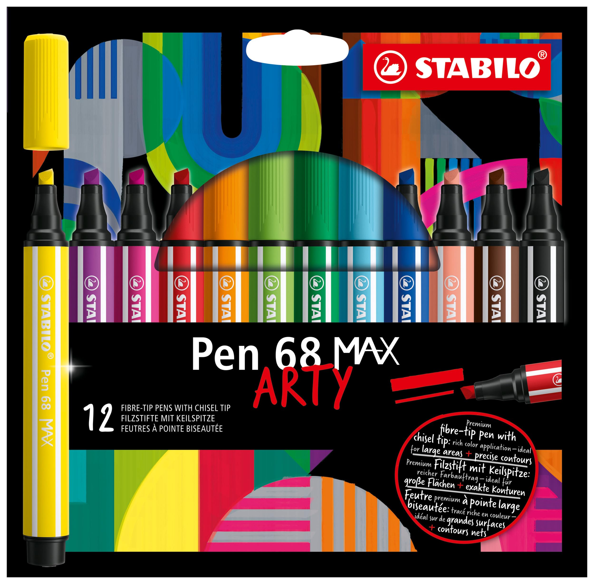 STABILO Pen 68 MAX - Premium double line marker (1 + 5 mm) - ARTY - Case of 12 - Assorted colors