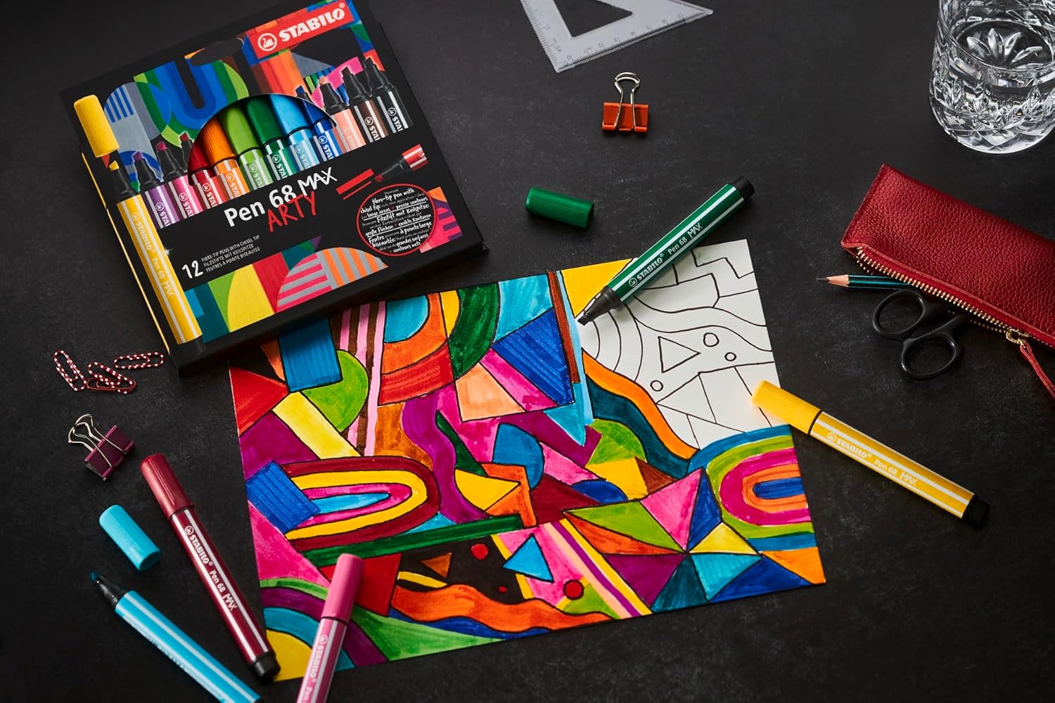 STABILO Pen 68 MAX - Premium double line marker (1 + 5 mm) - ARTY - Metal box of 20 - Assorted colors