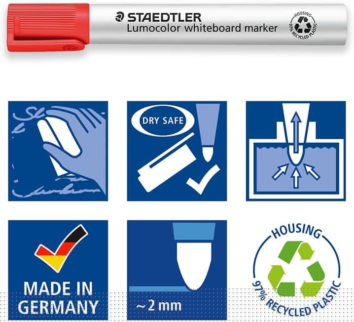 STAEDTLER Lumocolor Whiteboard Marker, Pack of 8, Round Tip, 351 WP8 Multicolor 8 Units (Pack of 1) Round Tip